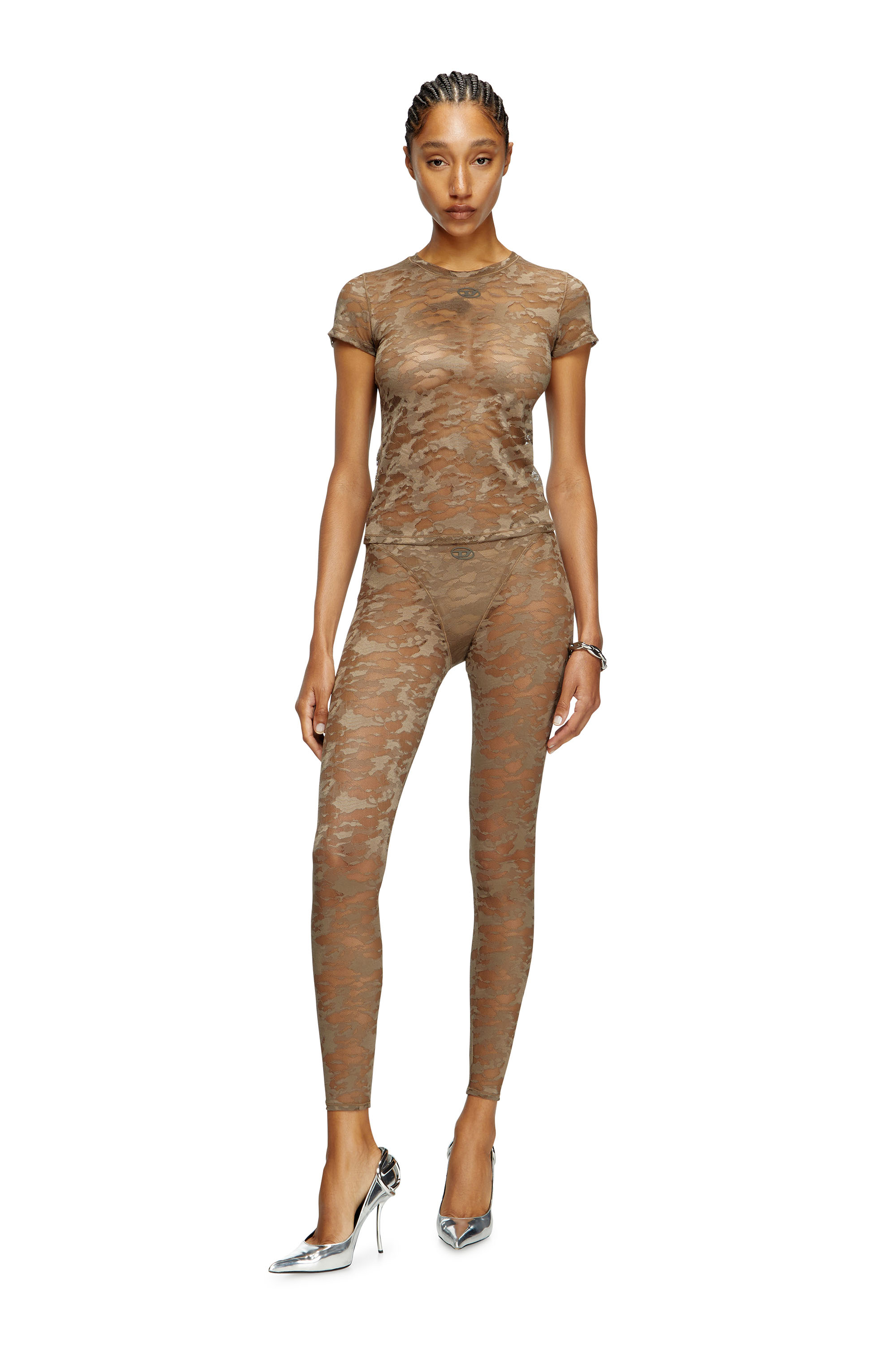 Diesel - KASIA-UTLT, T-shirt en dentelle camouflage Femme in Marron - 2