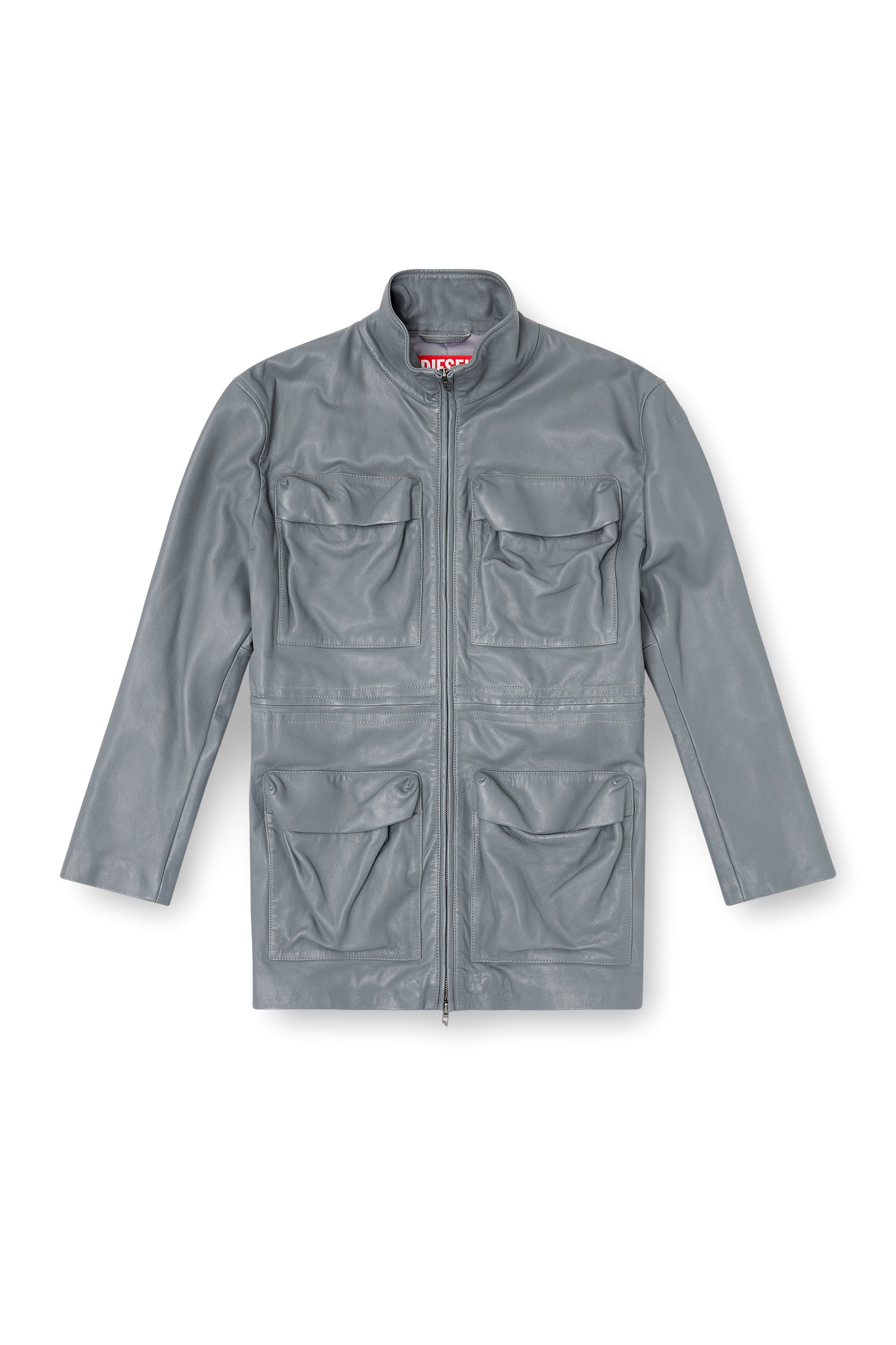 Diesel - L-WEN, Veste style militaire en cuir Femme in Gris - 5