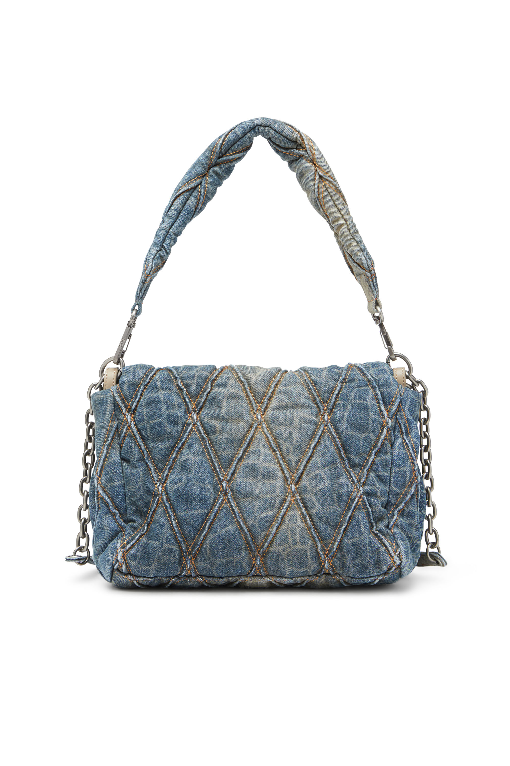 Diesel - CNY CHARM-D SHOULDER M, Female's Shoulder bag in snake-print quilted denim in Blue - 2