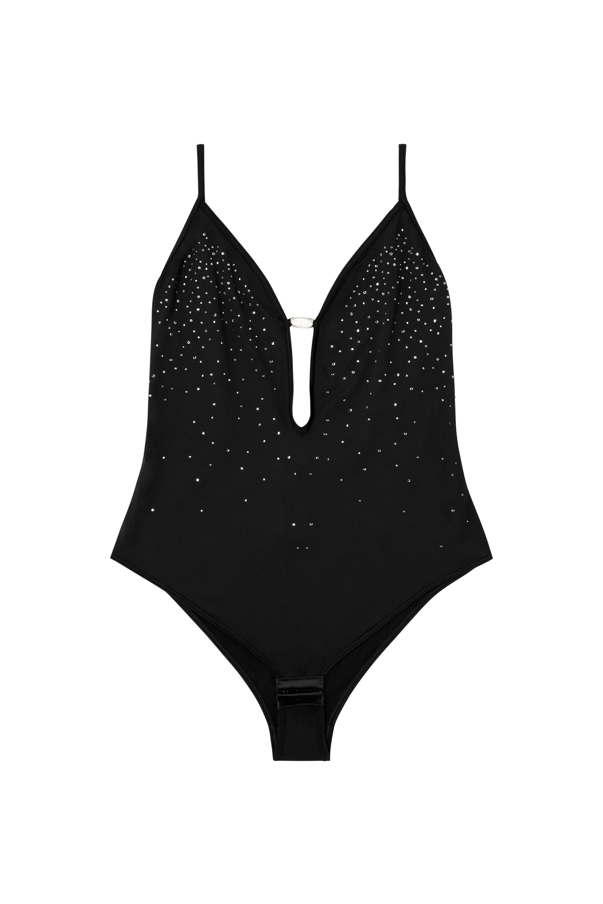 Diesel - UFBY-OVAL-D-BODYSUIT, Body en microfibre avec cristaux Femme in Noir - 4