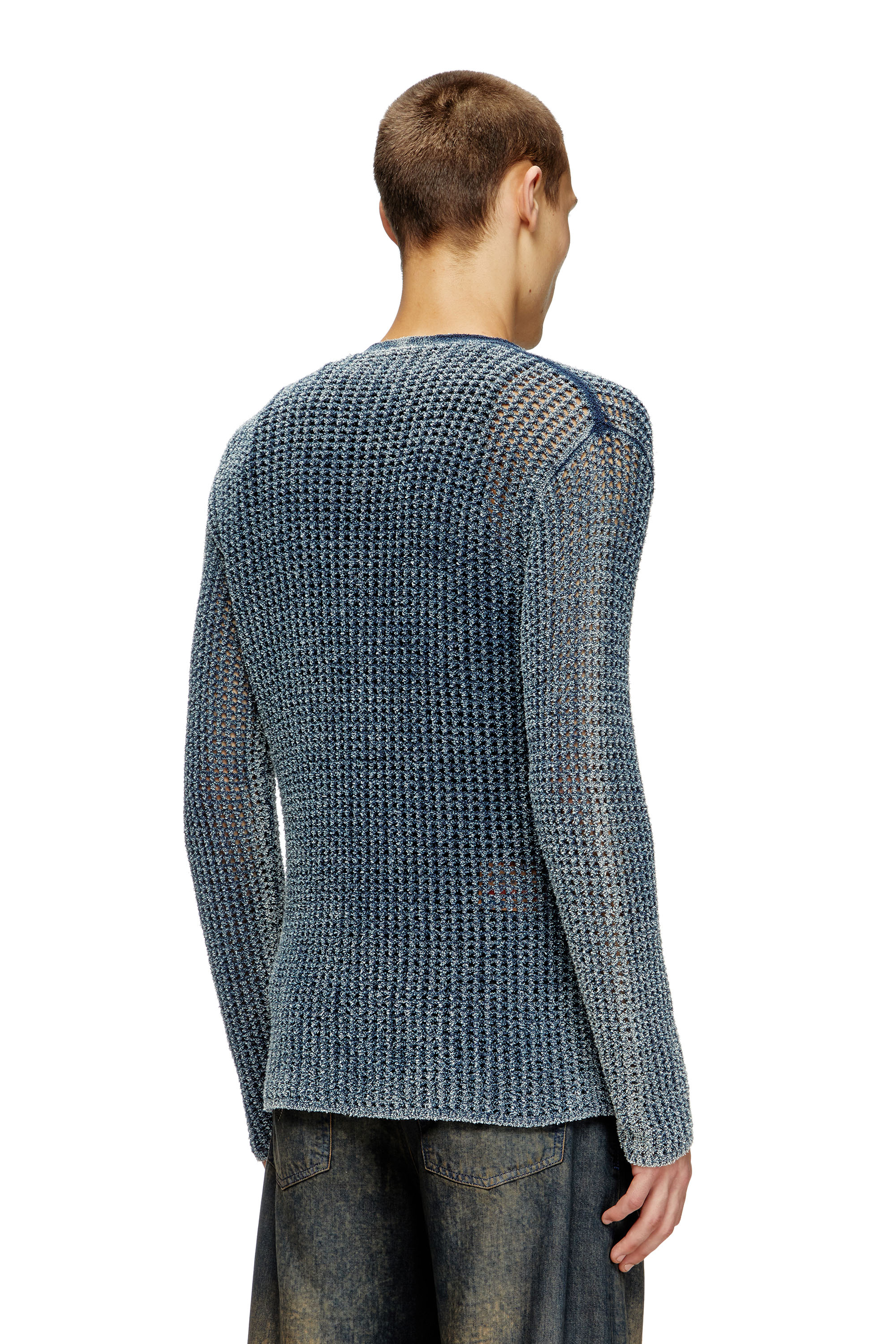 Diesel - K-REDRAM, Cardigan en maille mesh en fil de denim Homme in Bleu - 3