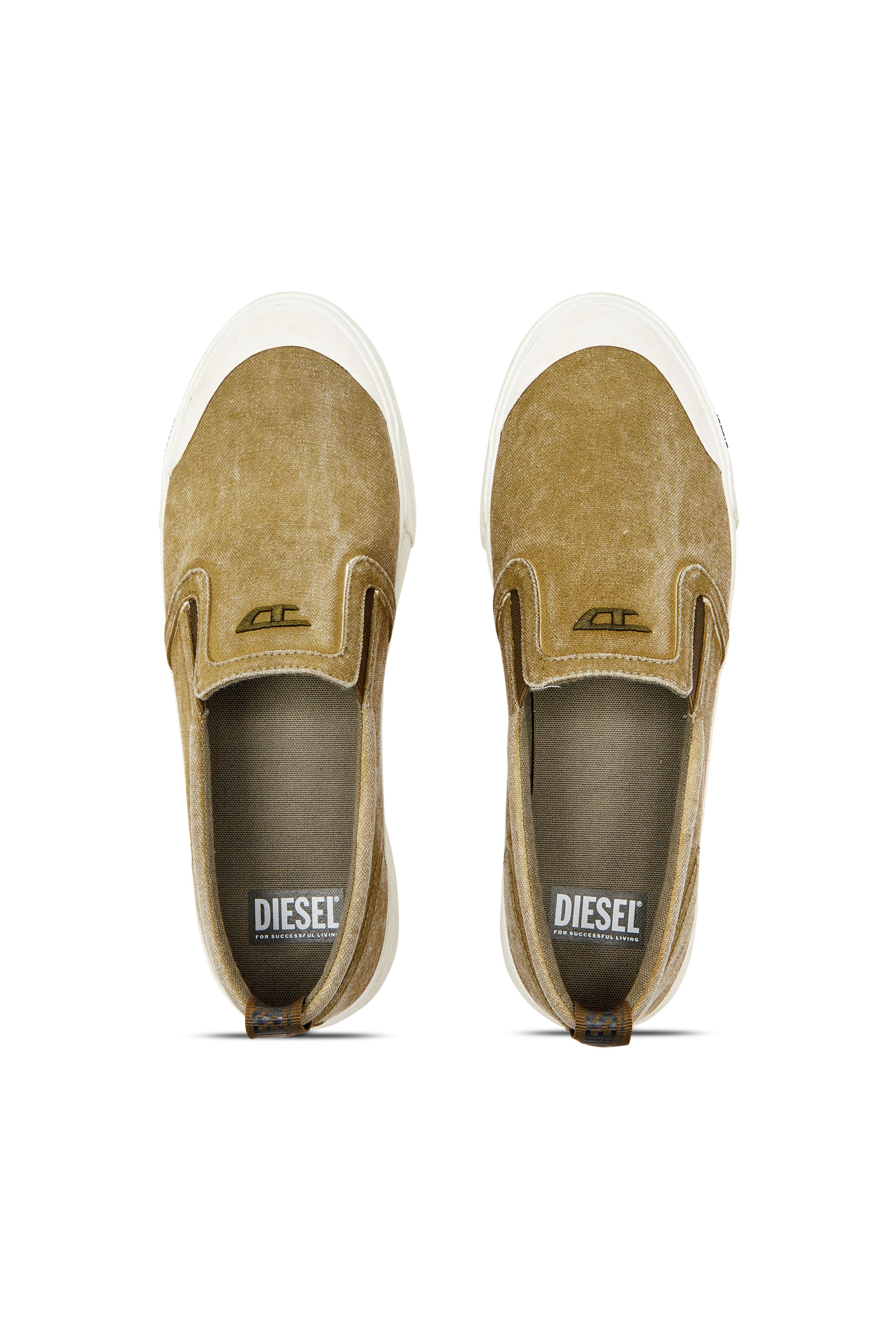 Diesel - S-ATHOS SLIP ON, Male's S-Athos-Canvas slip-on sneakers with D embroidery in Light Brown - 5