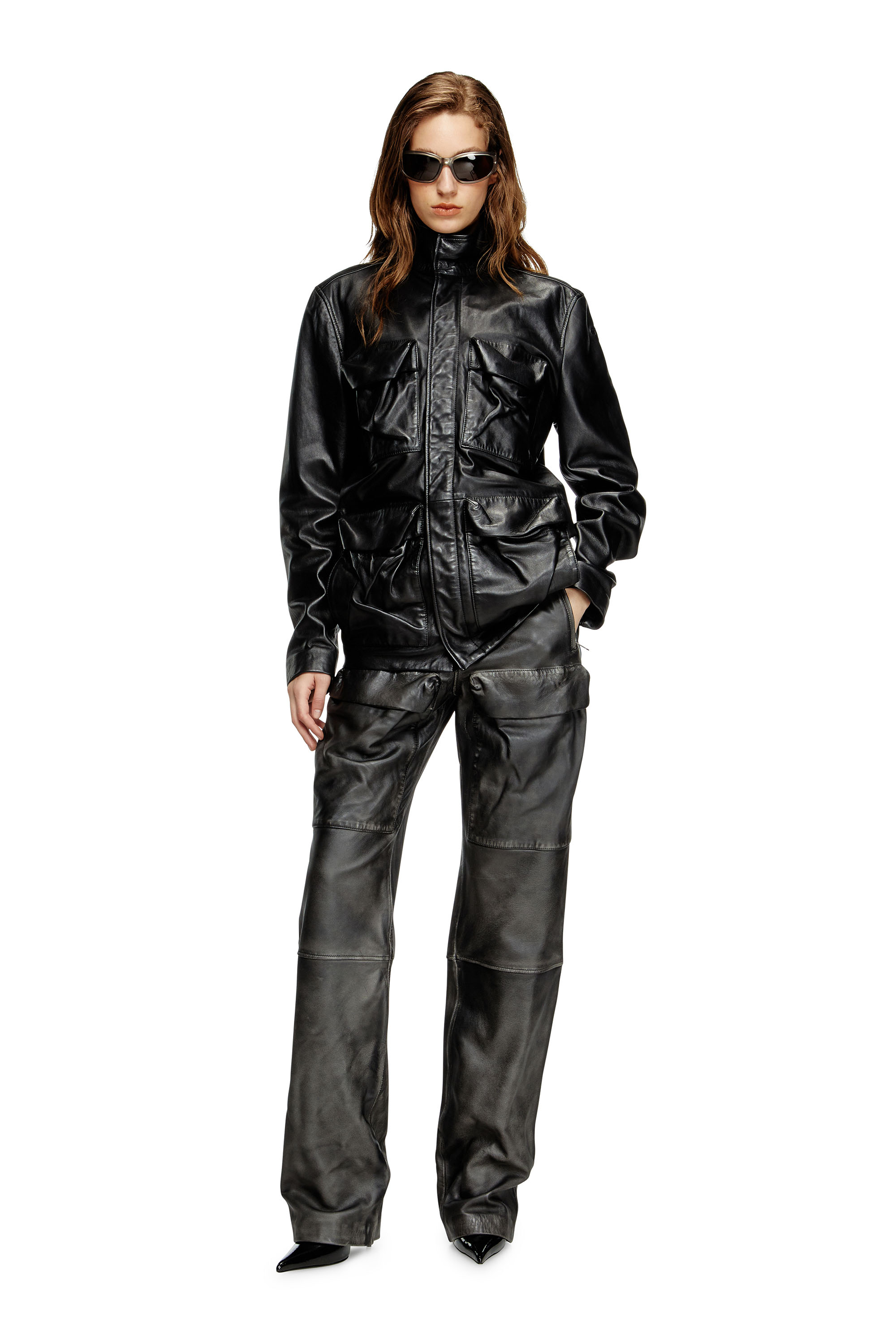 Diesel - L-GAST, Veste en cuir avec poches utility Mixte in Noir - 6