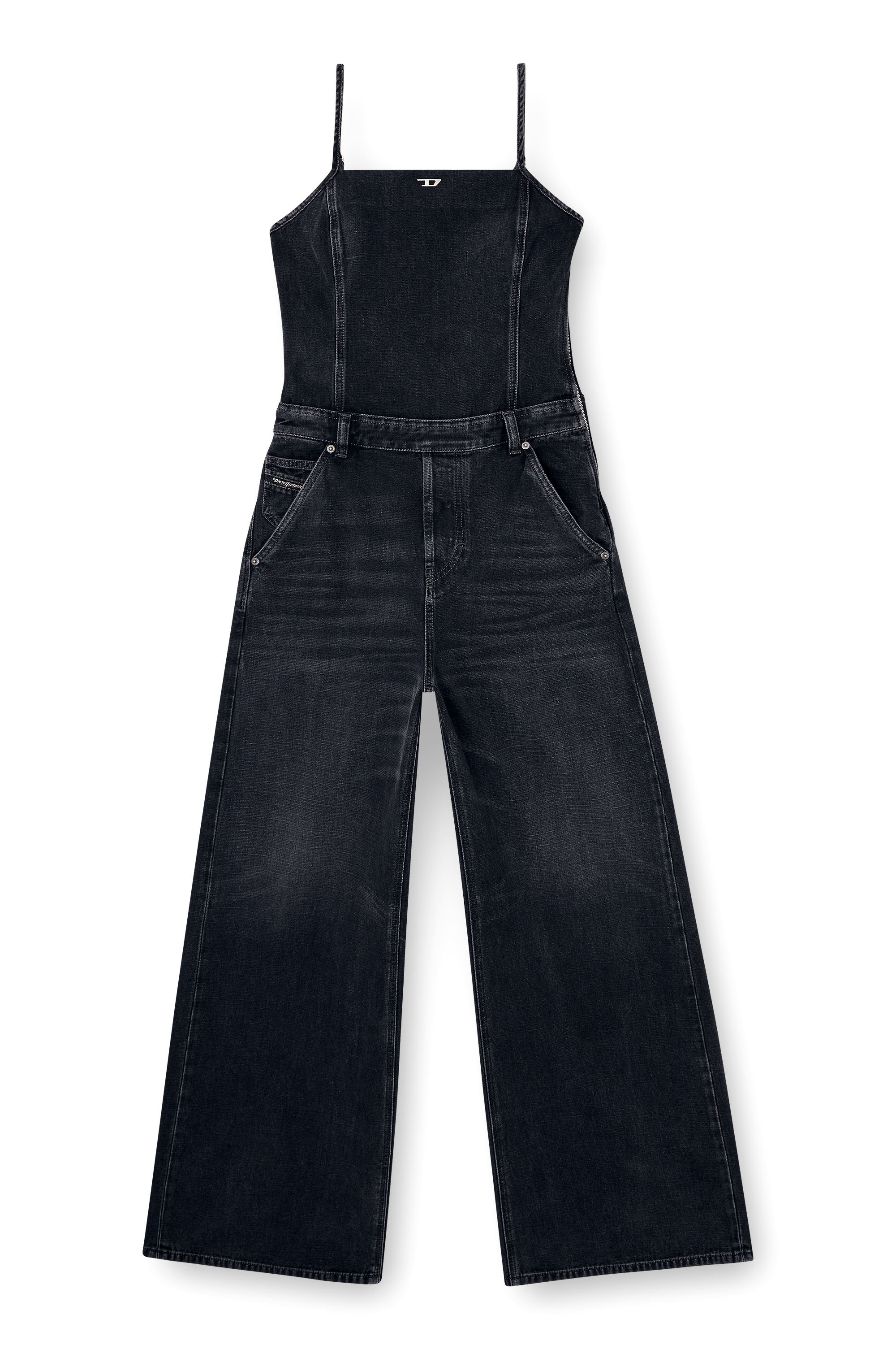 Diesel - DE-VORS, Female's Strappy jumpsuit in batavia-weave denim in Black/Dark Grey - 4