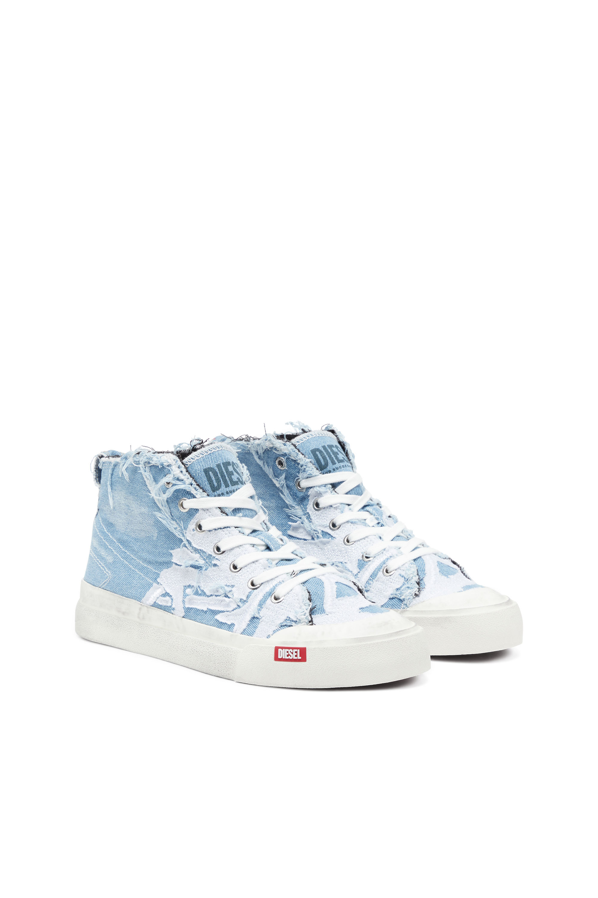 Diesel - S-ATHOS MID, Male's S-Athos Mid-Destroyed gauze and denim high-top sneakers in Azure - 3