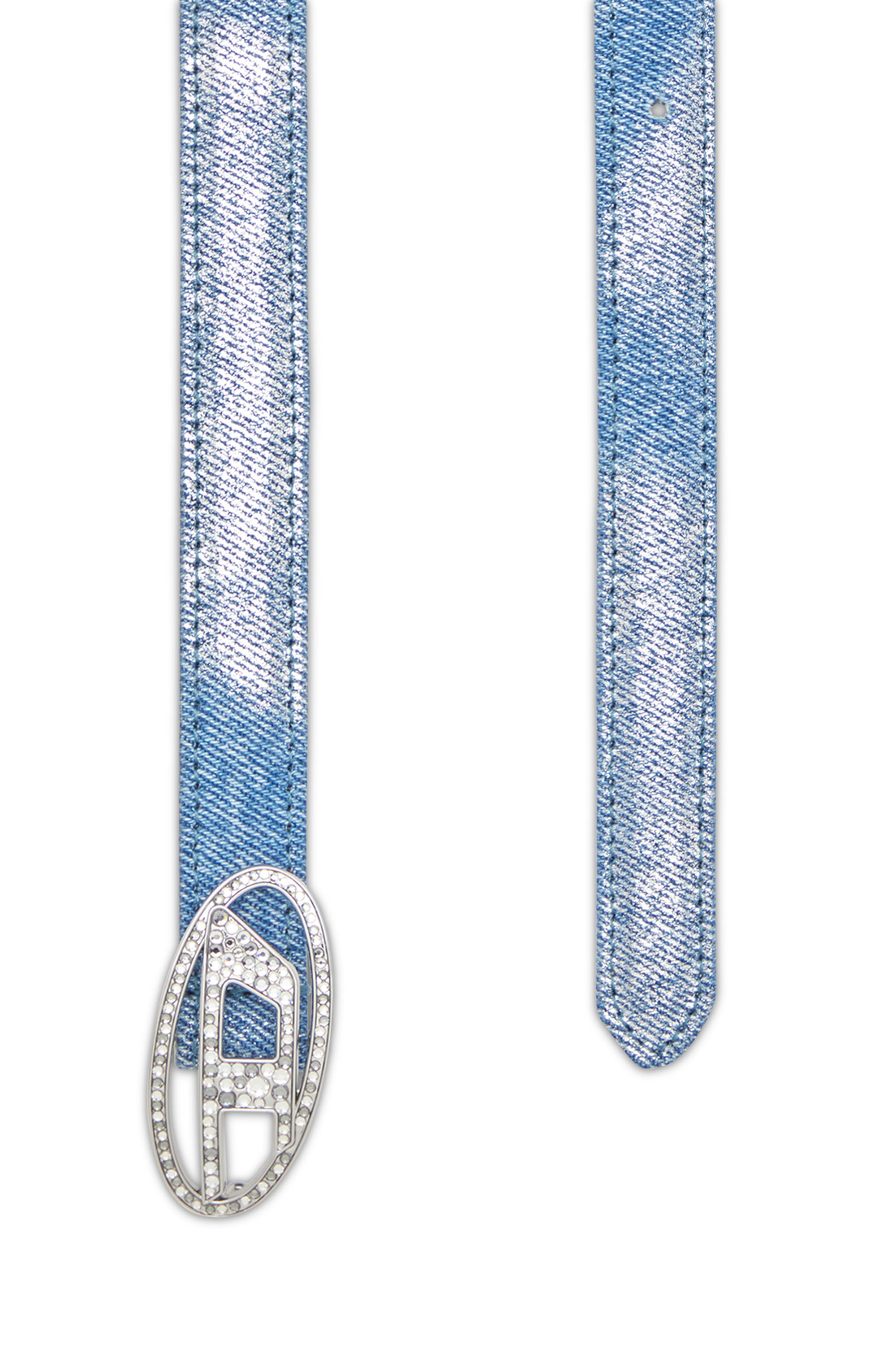 Diesel - B-1DR STRASS 20, Ceinture slim en cuir et denim métallisé Femme in Bleu - 2