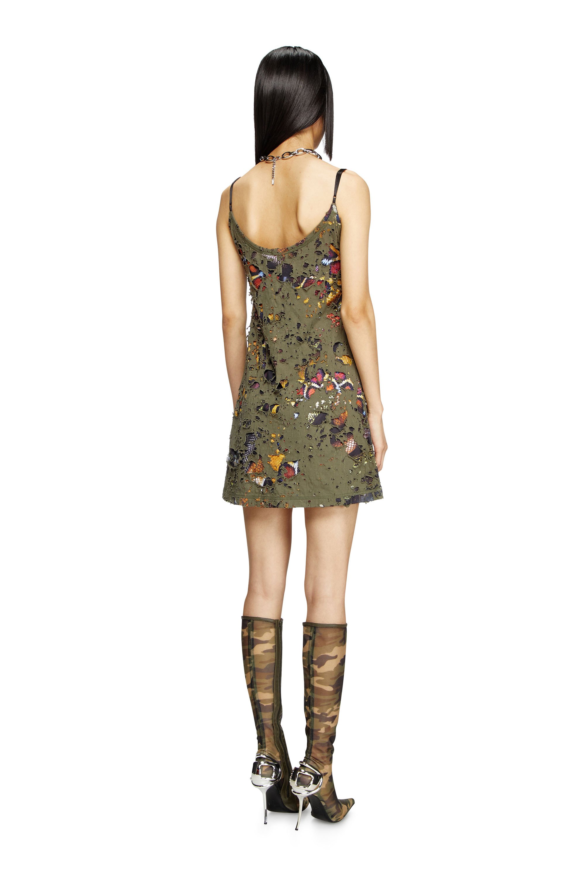 Diesel - CL-D-JENA-DEV-SNAKE, Female's Destroyed snake-print slip dress in Olive Green - 3