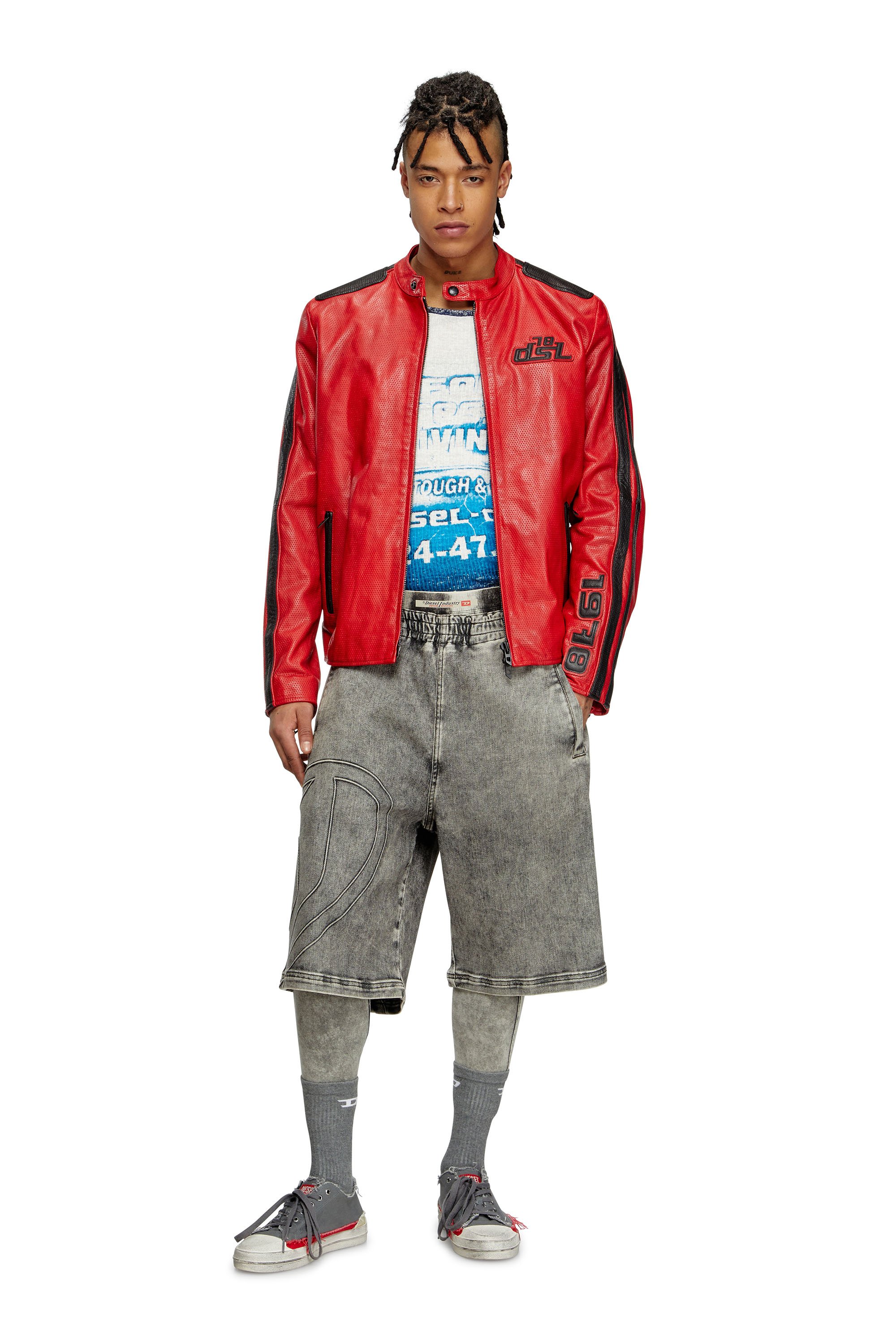 Diesel - L-POP, Veste de motard en cuir perforé Mixte in Rouge - 3