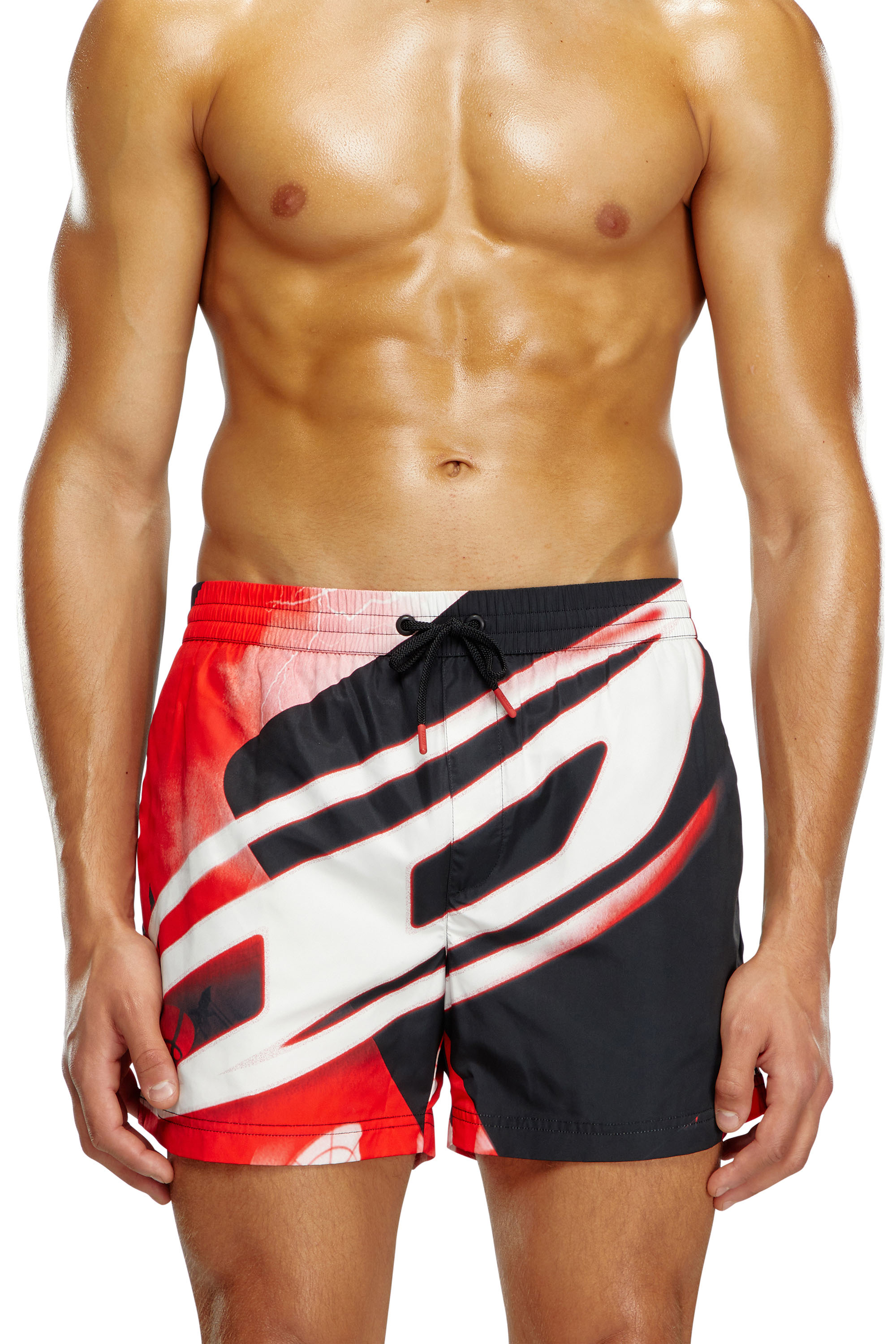 Diesel - BMBX-KEN-37, Male's Mid-length swim shorts with Oval D print in Red/Black - 2