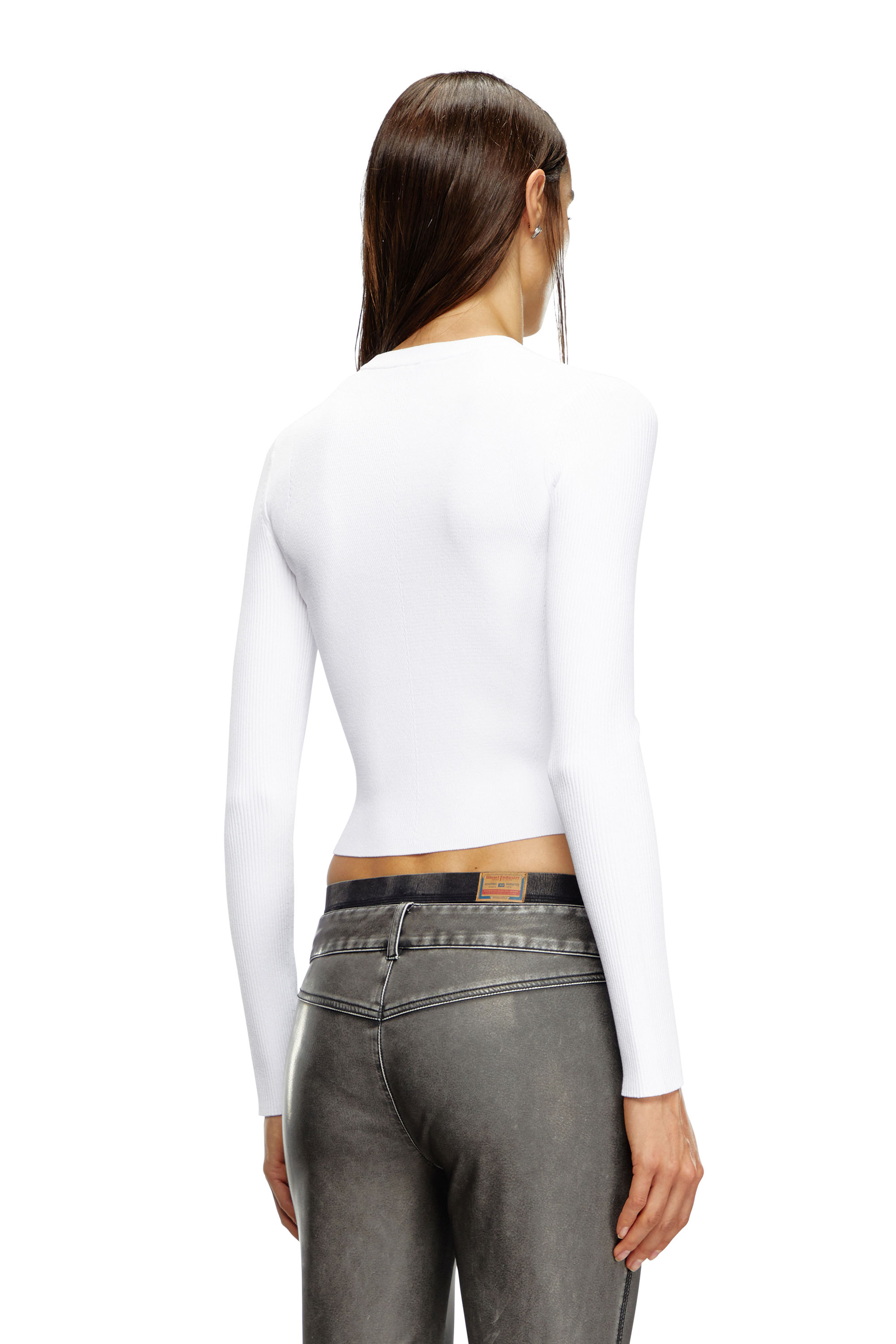 Diesel - M-VALARI, Top en viscose mélangée côtelée avec Oval D Femme in Blanc - 3