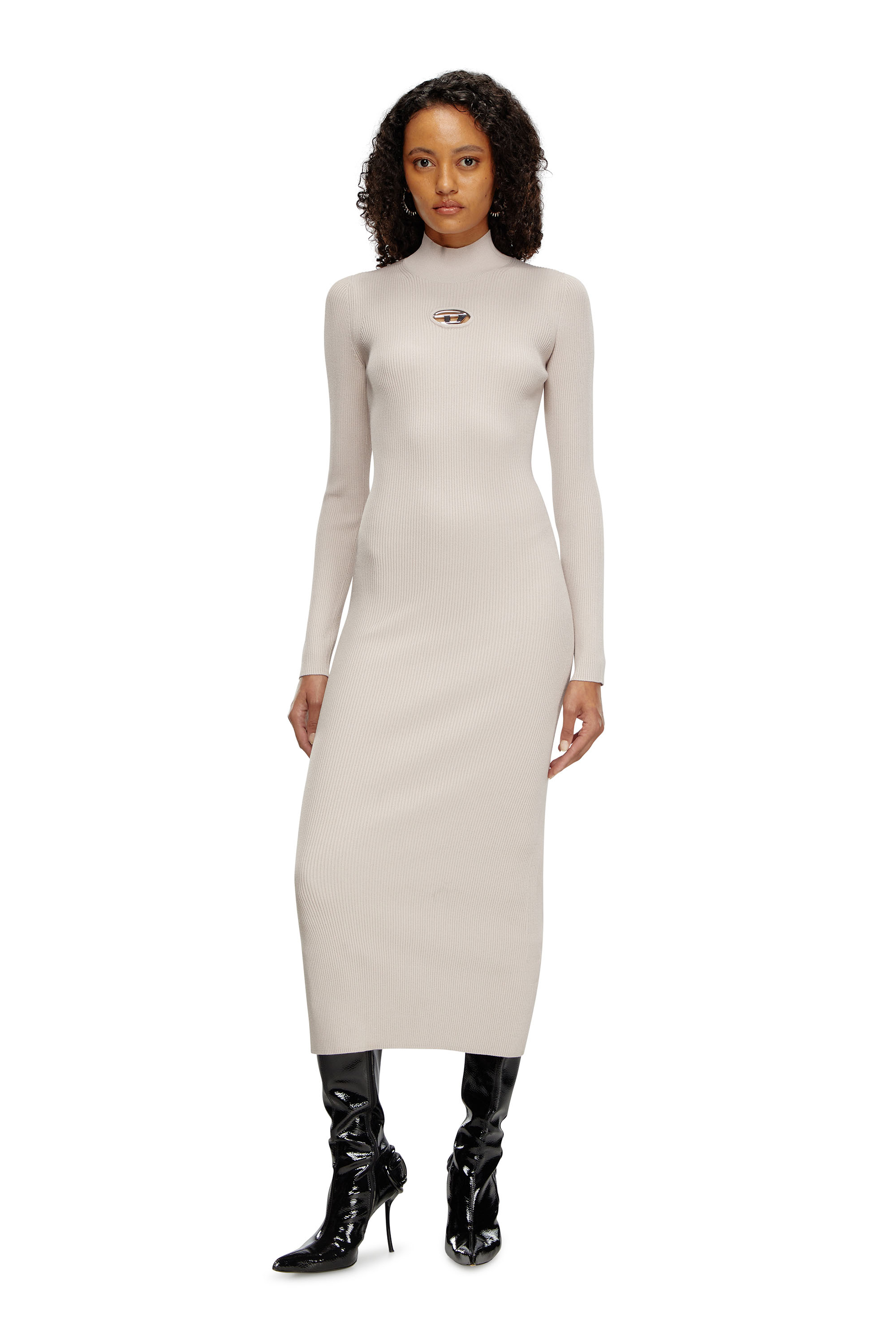 Diesel - M-ZARY-B, Female's Long dress in ribbed knit in Light Grey - 1