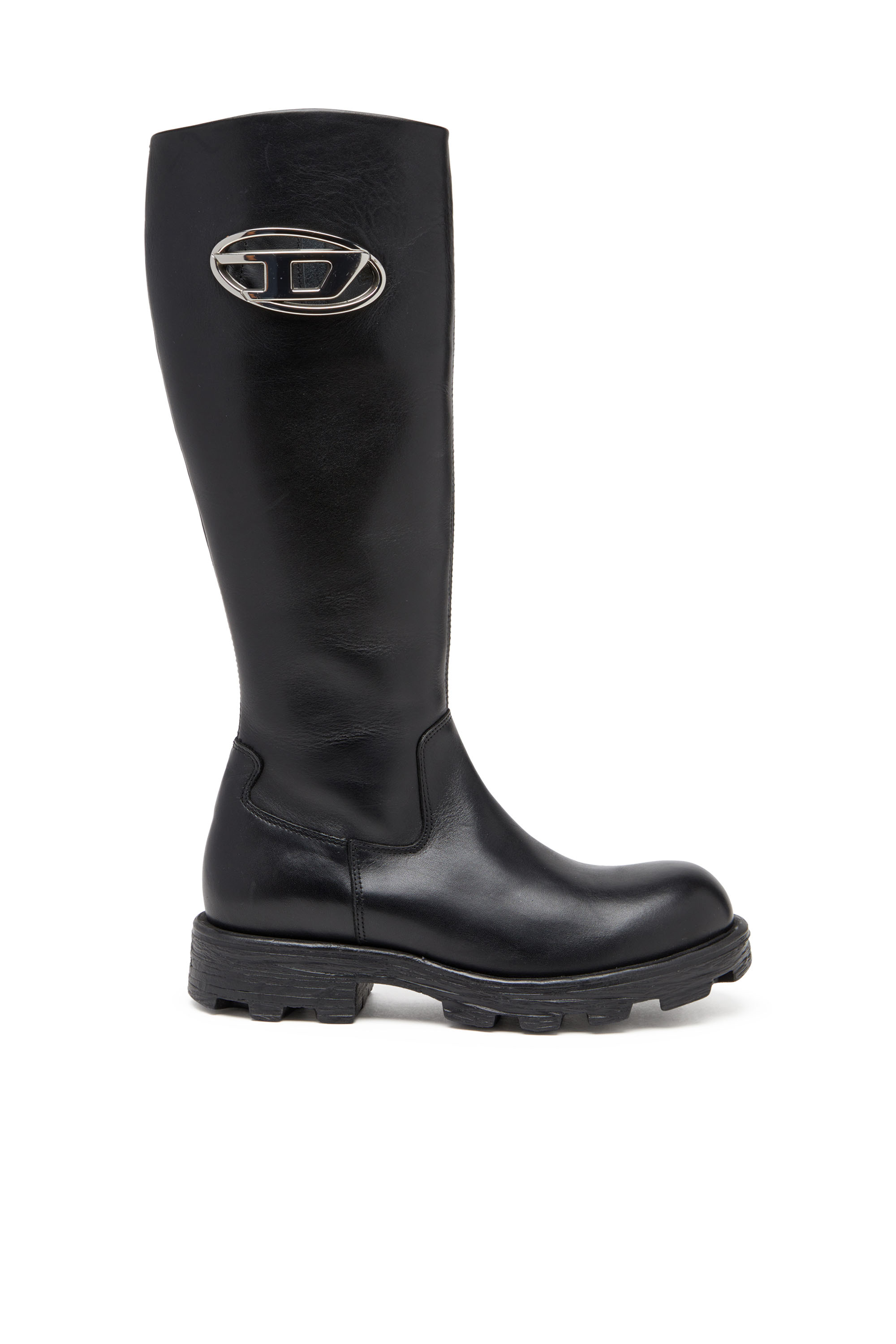 Diesel - D-HAMMER HB D W, D-Hammer-Bottes hauteur genou en cuir Femme in Noir - 1