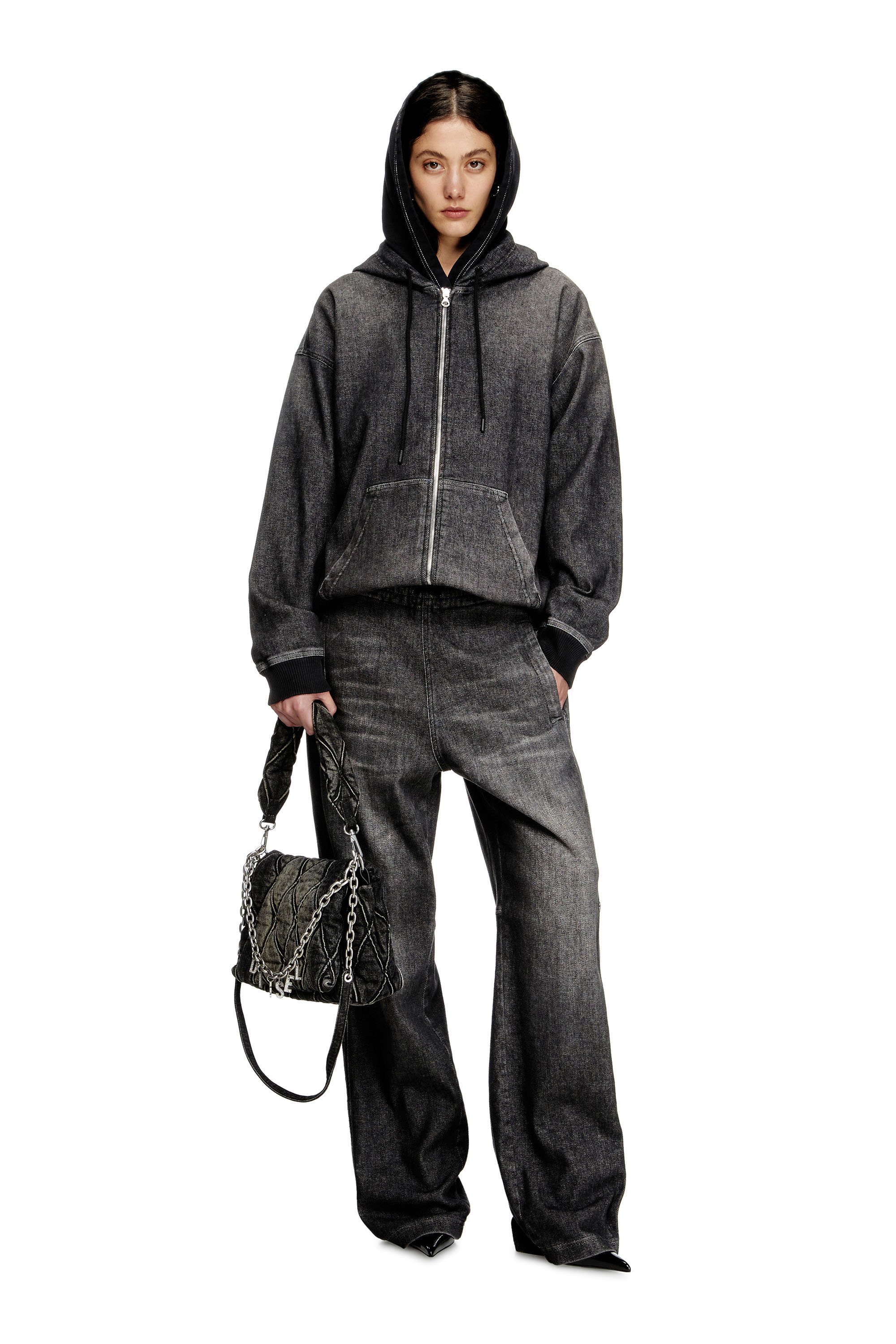 Diesel - D-GIRI-S TRACK, Unisex's Zipped hoodie in dirt-effect Track Denim in Black - 5