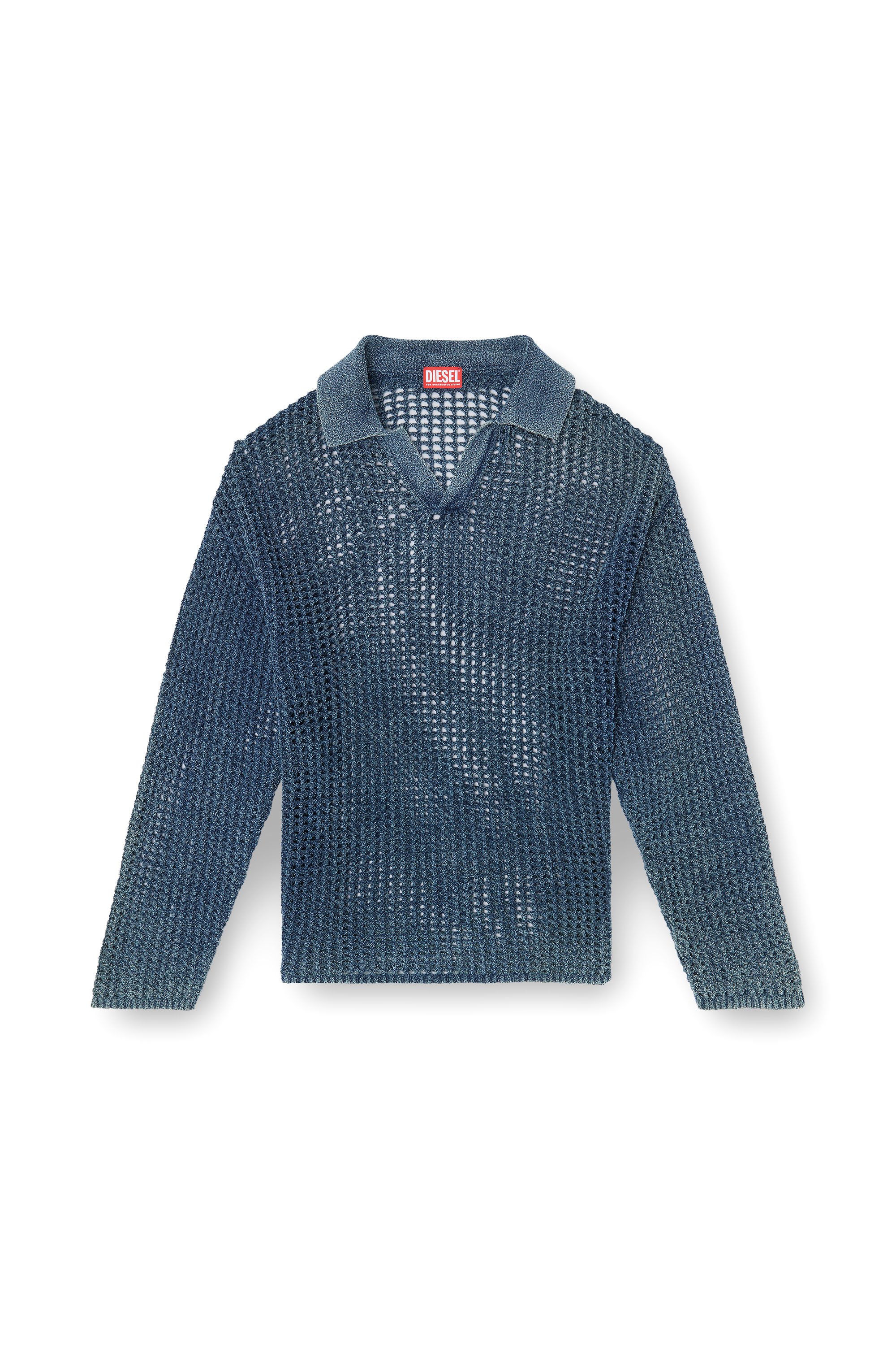 Diesel - K-SQUARED, Male's Open-knit polo jumper in denim yarn in Blue - 5