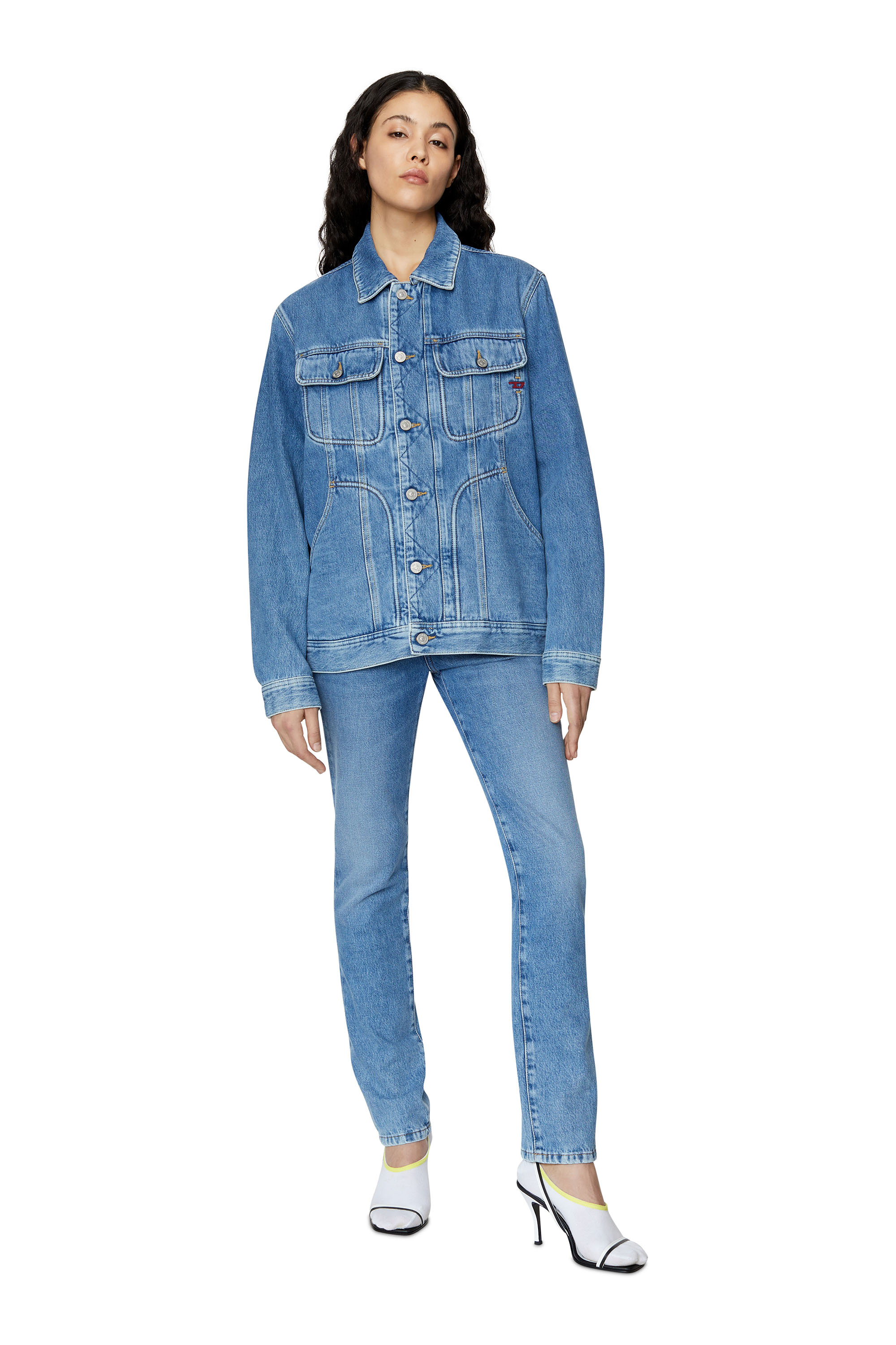 Femme Vêtements Vestes Vestes en jean et en denim Veste en jean crop à ornements en cristal Jean DIESEL en coloris Bleu 