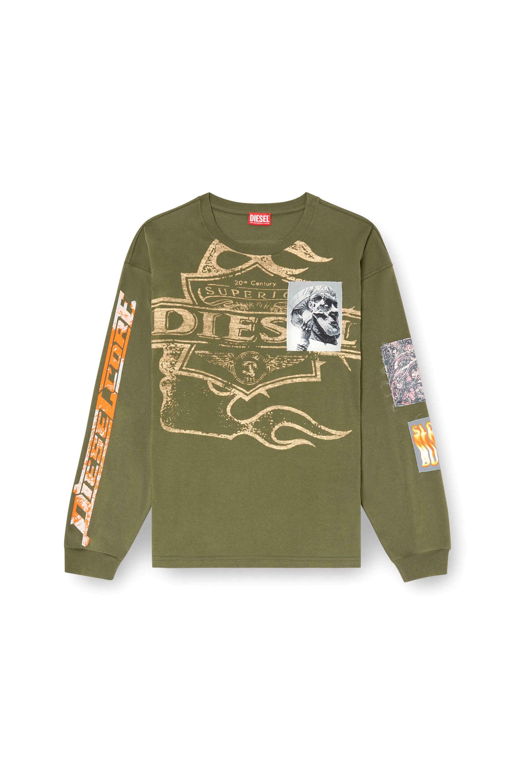 Diesel - T-BOXT-LS-SLITS-R5, T-shirt à manches longues avec empiècements graphiques Homme in Vert - 4