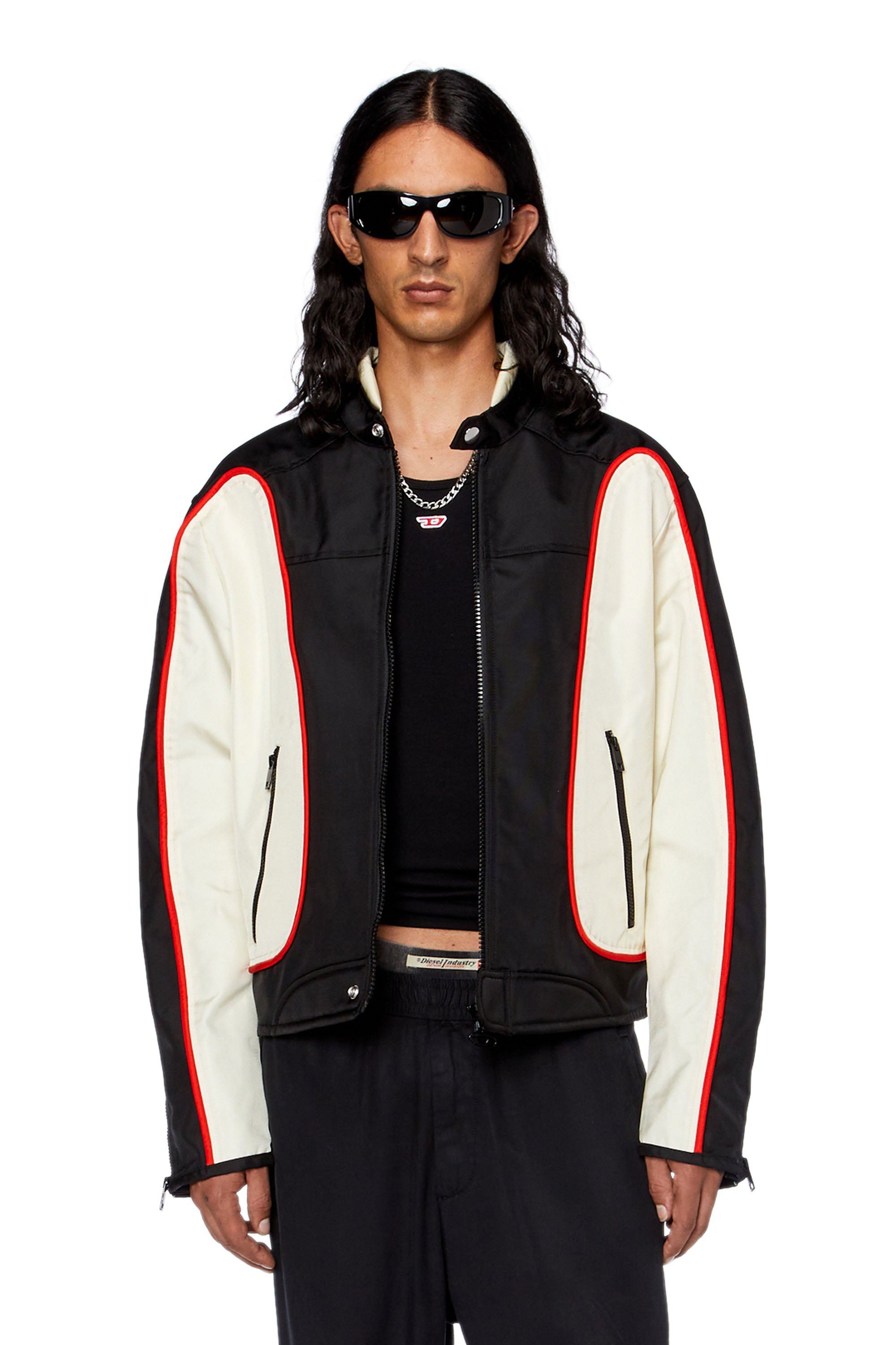 Diesel - J-BLINK, Male Biker jacket in colour-block nylon in Multicolor - Image 1