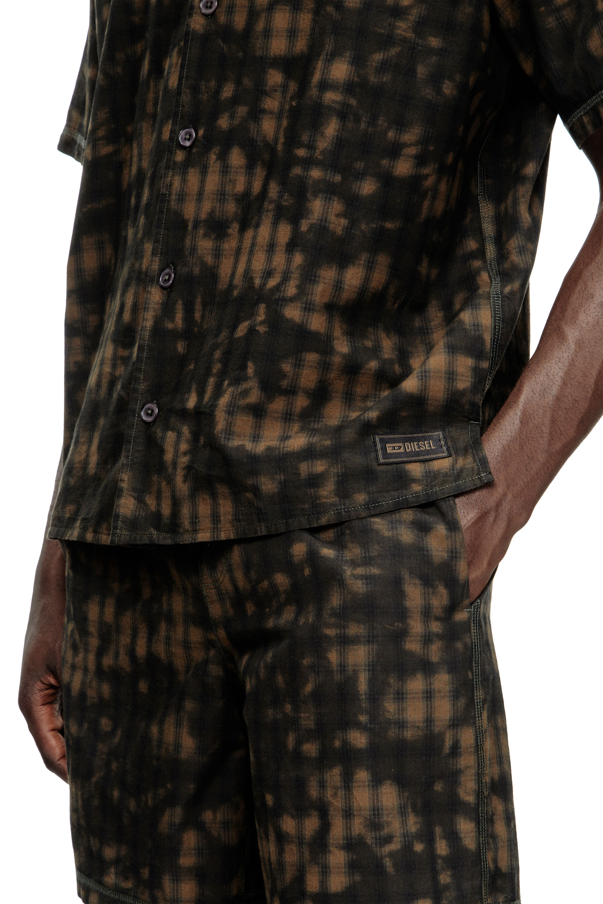 Diesel - SET-HORIEN-UTLT, Male's Short pajamas in cloudy-print check cotton in Olive Green - 4