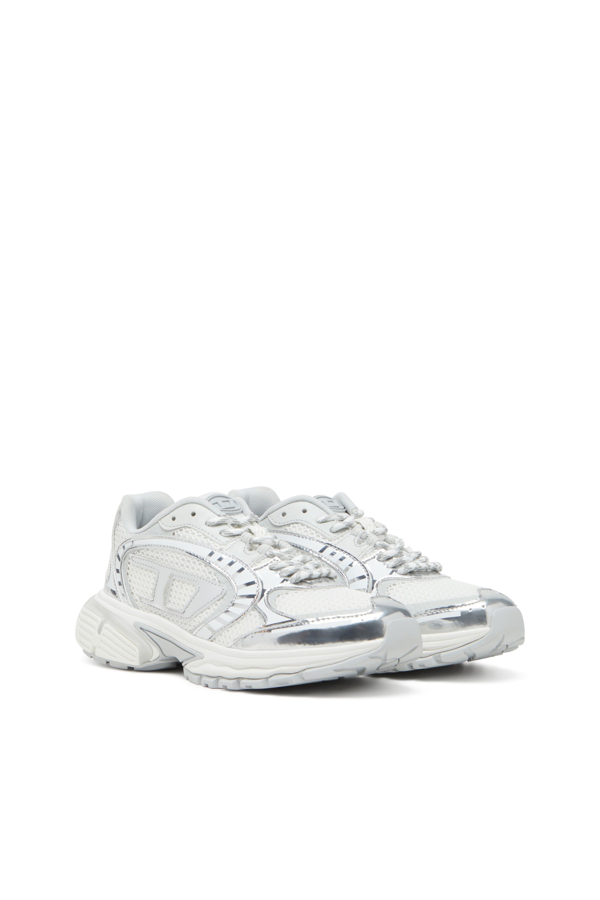 Diesel - S-PRO-V-DENSE LOW W, Sneakers en mesh métallisé avec logo Oval D Femme in Blanc - 2