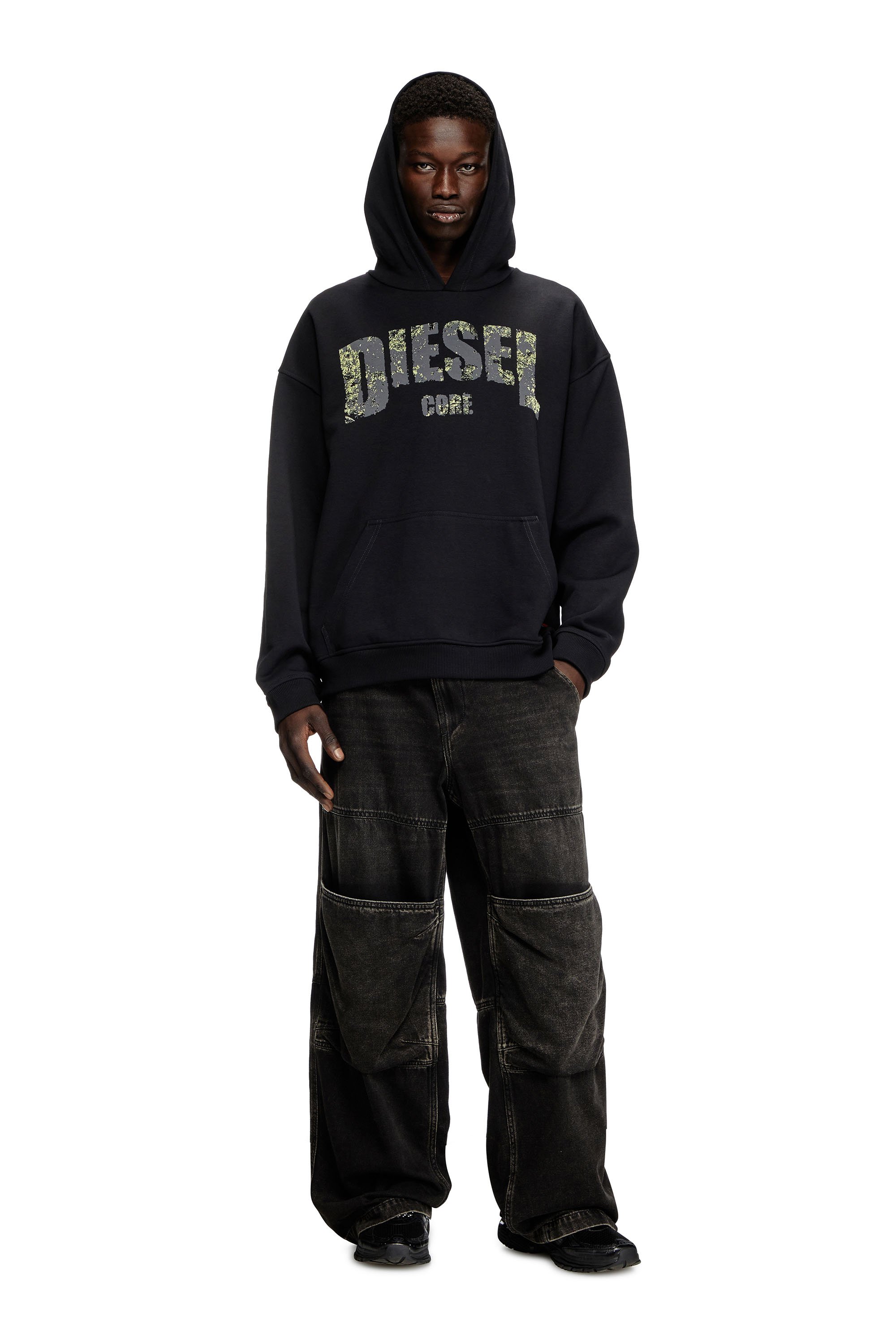 Diesel - S-BOXT-HOOD-R13, Male's Hoodie with destroyed-effect logo print in Black - 2