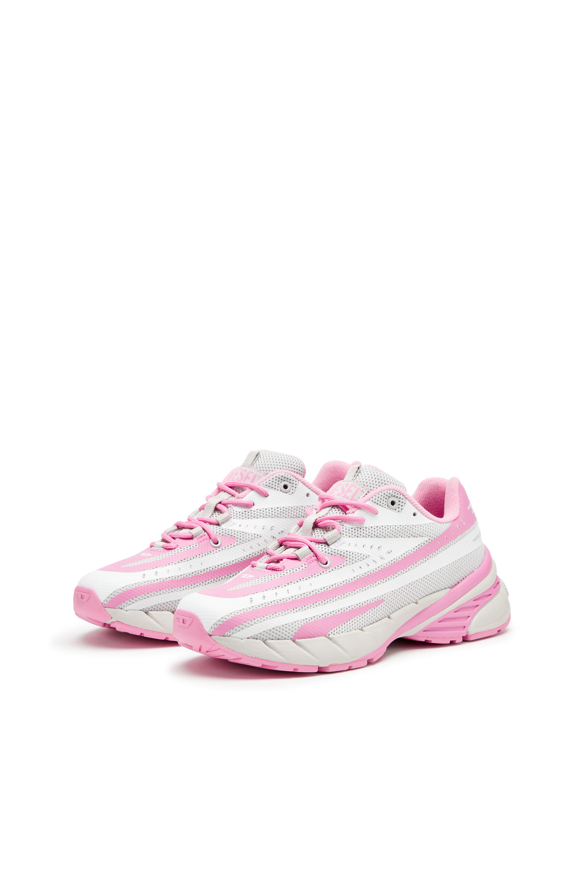 Diesel - D-AIRSPEED LOW W, Female's D-Airspeed Low-Striped sneakers in coated mesh in Pink/White - 9