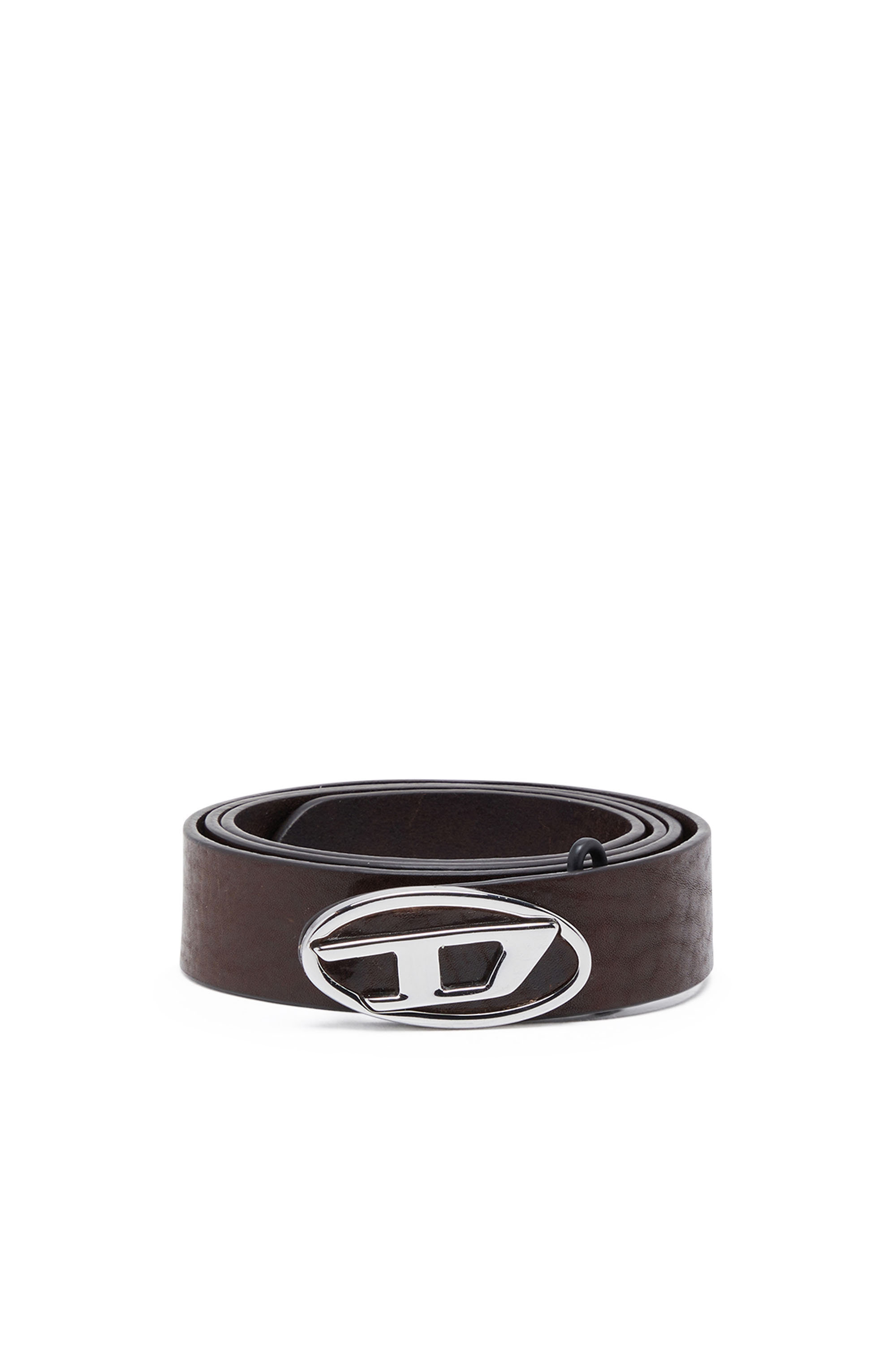 Diesel - B-1DR-LAYER, Male's Leather belt with Oval D logo in Dark Brown - 1