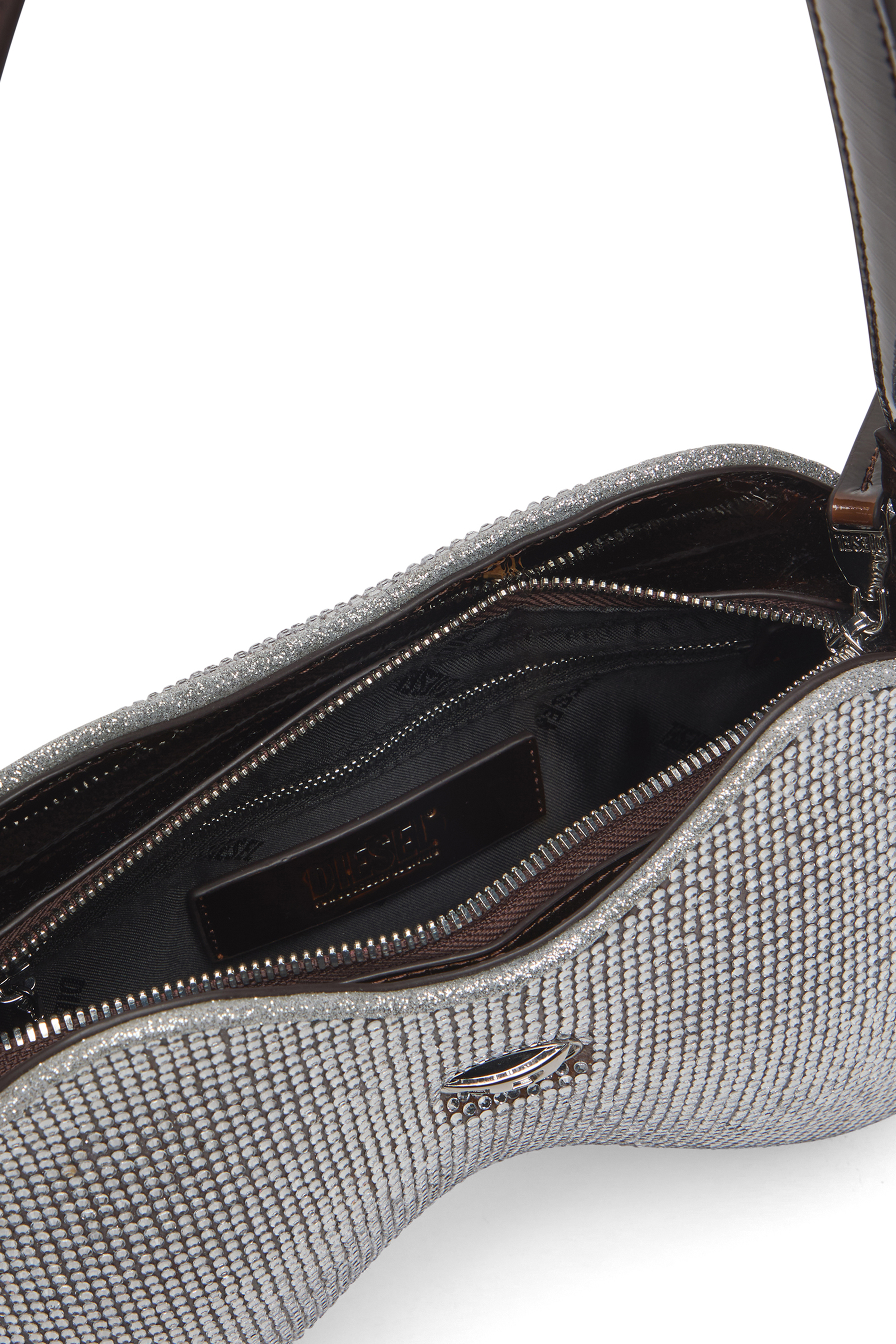 Diesel - DOUBLE-D SHOULDER, Female's Double-D-Shoulder bag with all-over crystals in Silver - 5