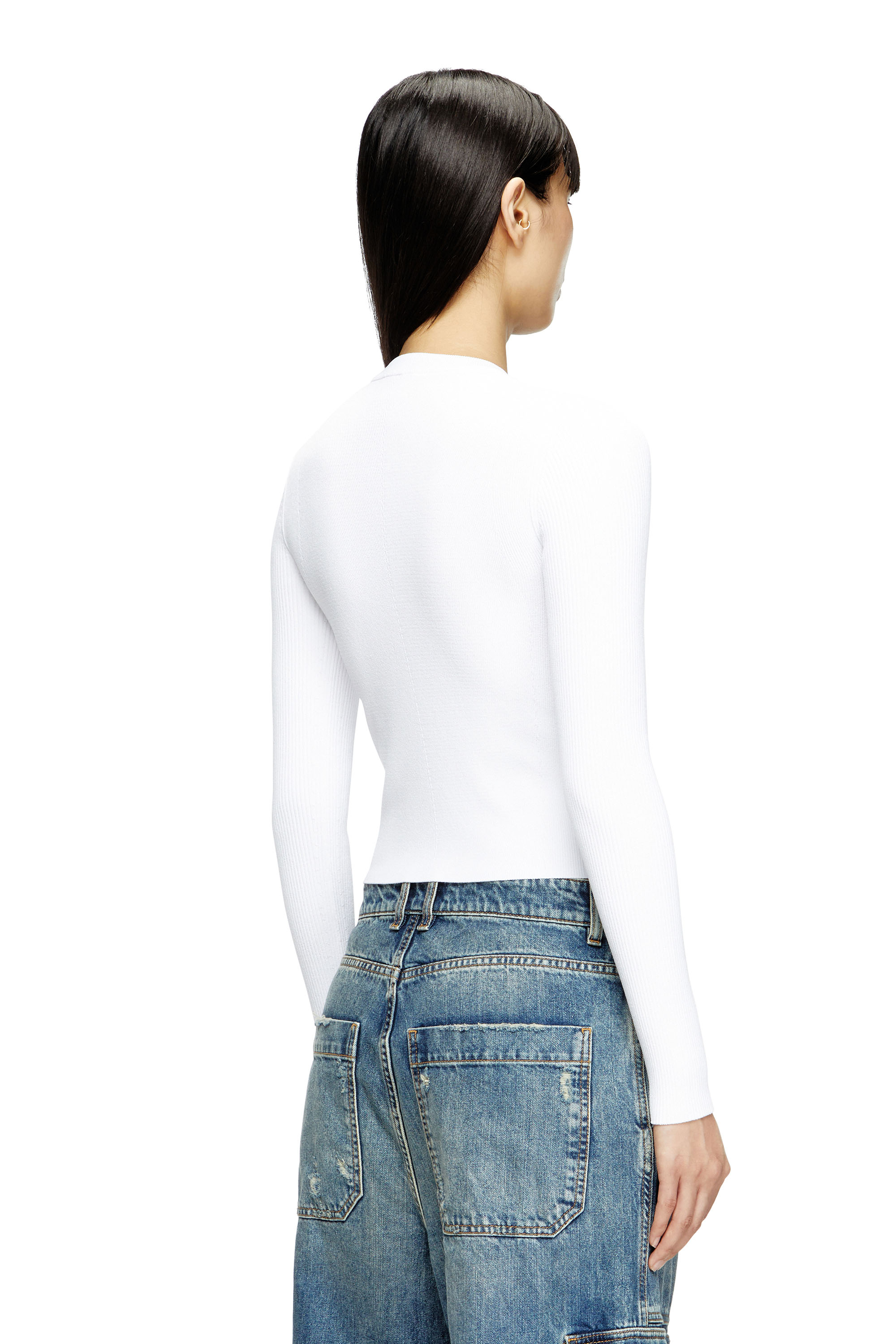 Diesel - M-VALARI, Female's Rib-knit viscose-blend top with Oval D in White - 3