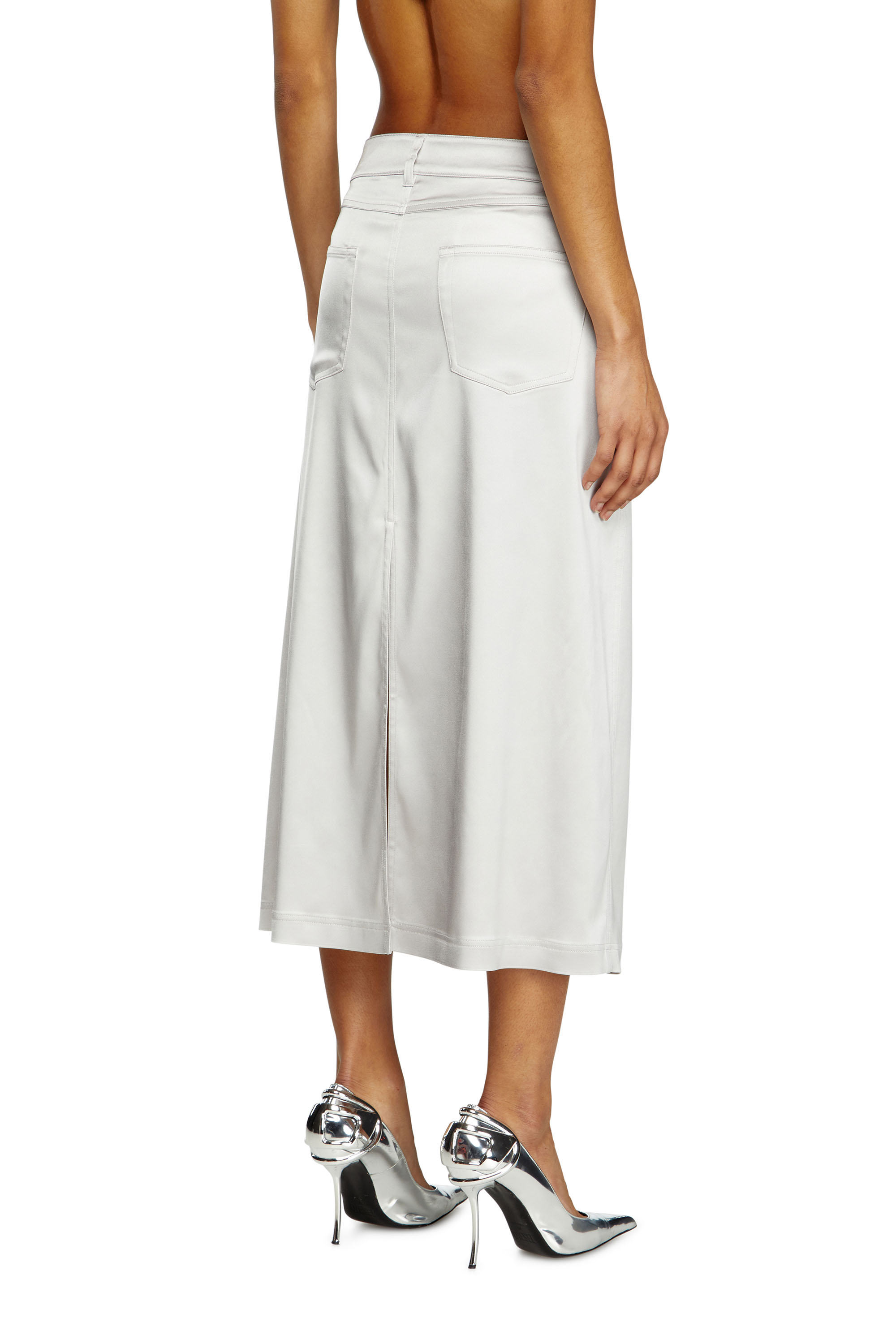 Diesel - O-EBBEY, Female's Midi dress in stretch satin in White - 4