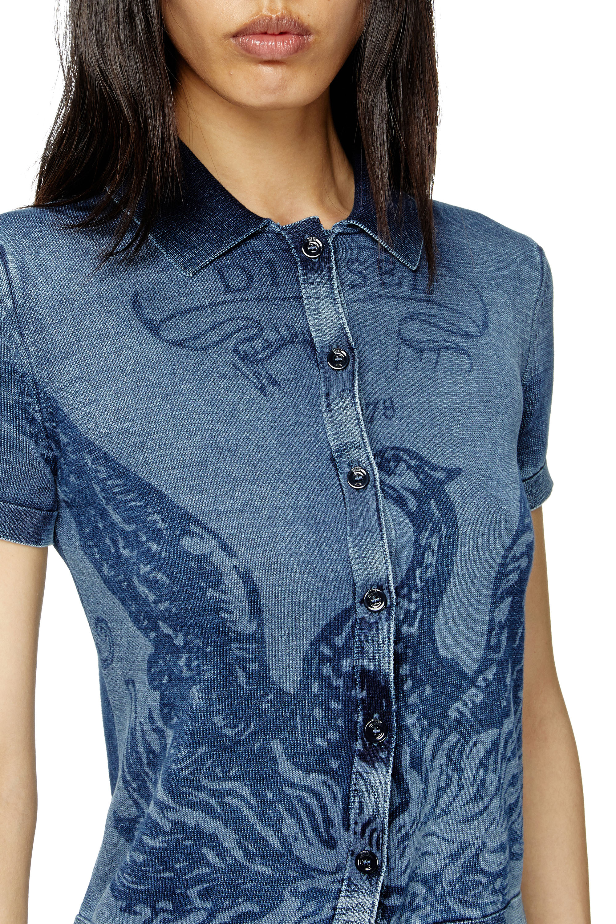 Diesel - M-FENNY, Female's Indigo shirt-cardigan with Phoenix logo in Medium Blue - 4