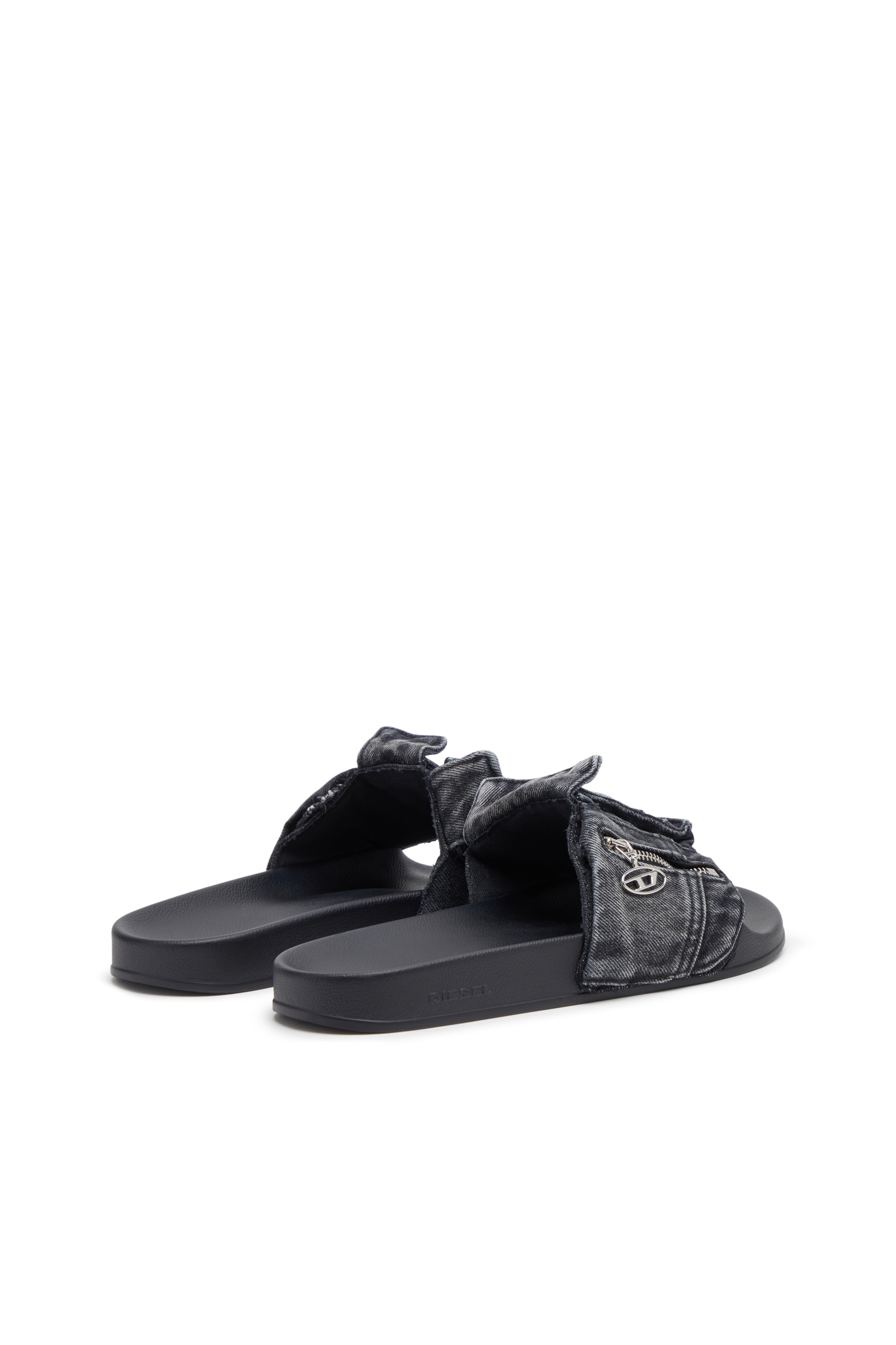 Diesel - SA-MAYEMI PK, Male's Sa-Mayemi PK - Denim pool slides with utility pockets in Black - 3