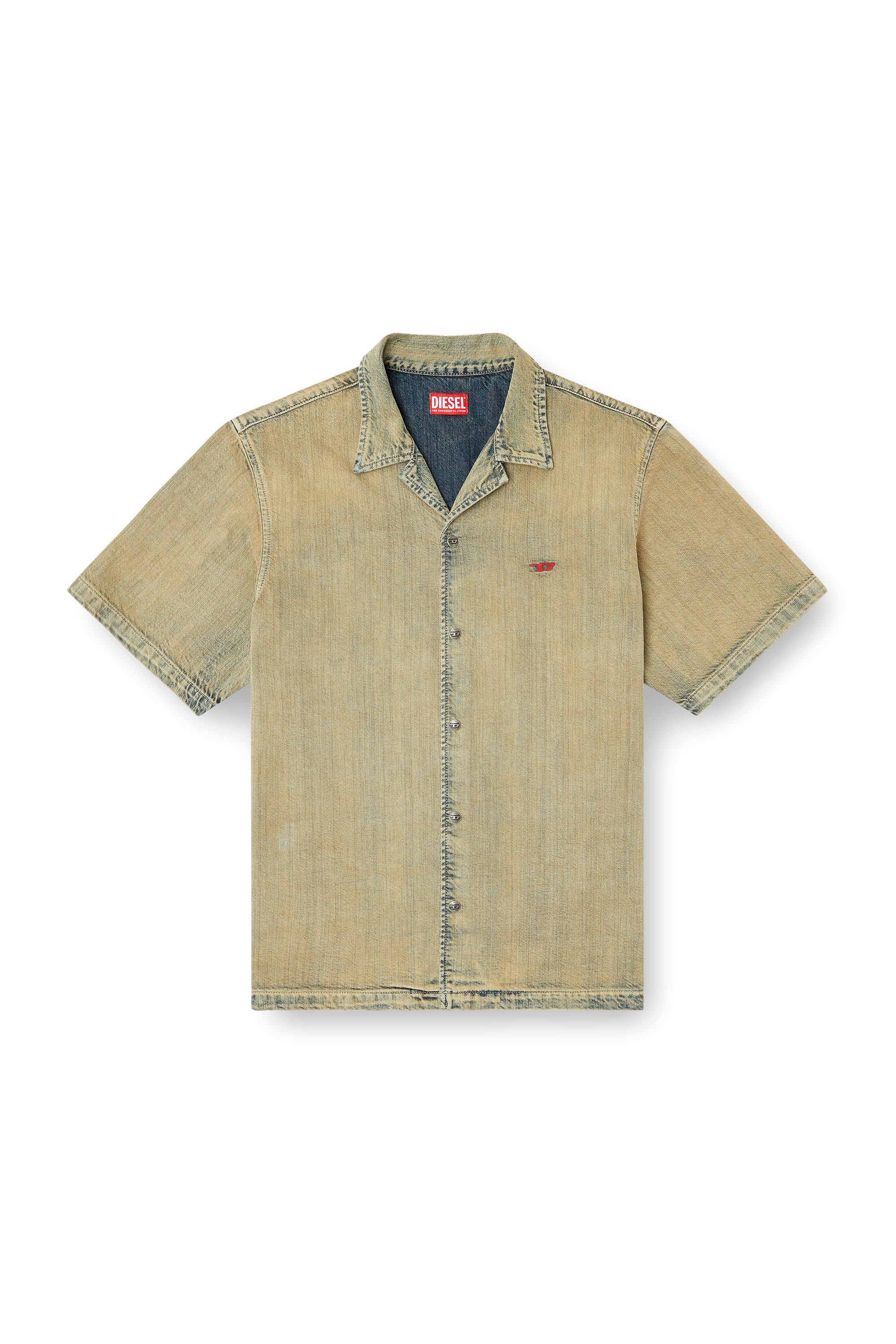 Diesel - D-NABIL-D, Male's Bowling shirt in gold-brush denim in Beige - 4