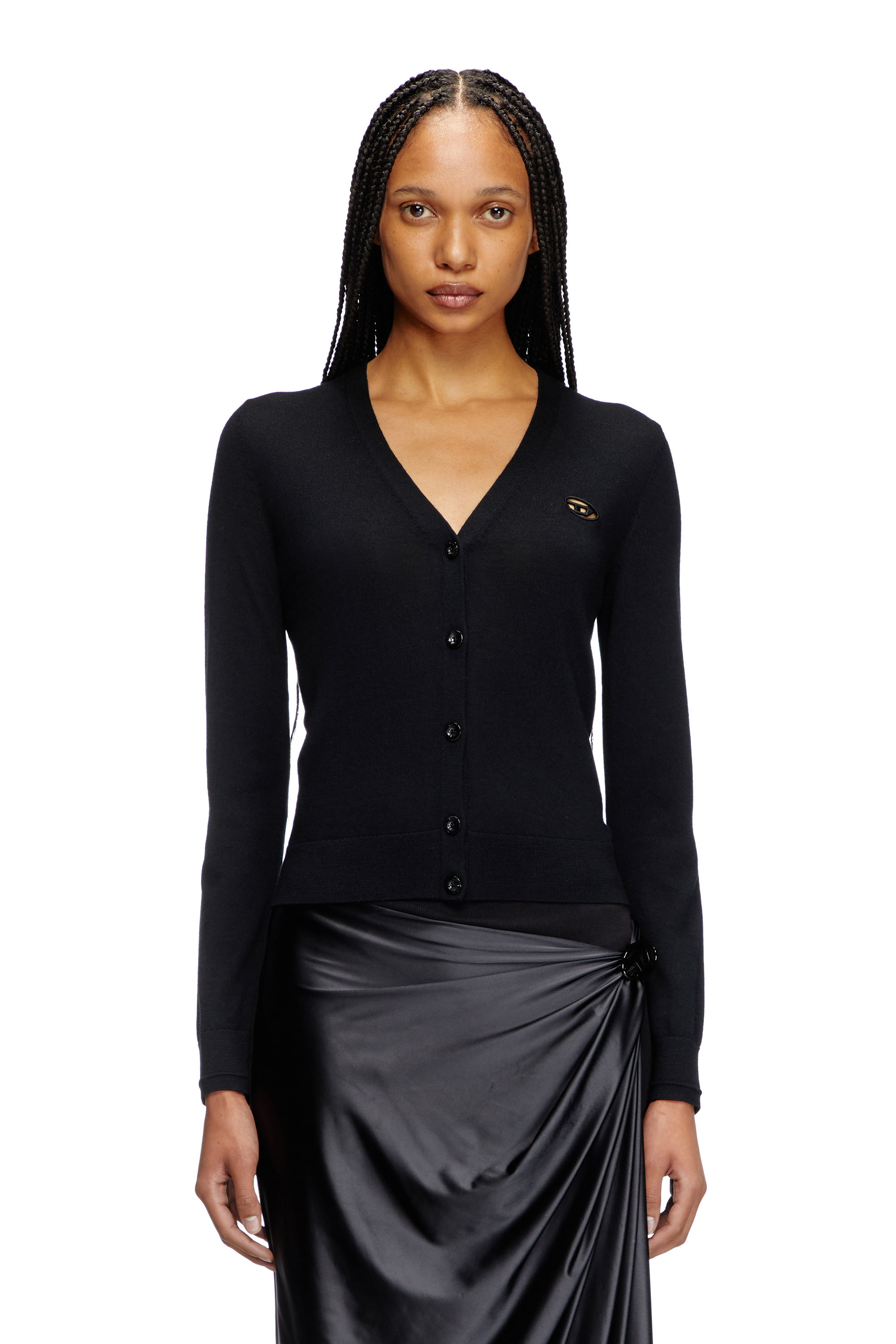 Diesel - M-ALIMA, Cardigan en laine avec logo cut-out Femme in Noir - 1