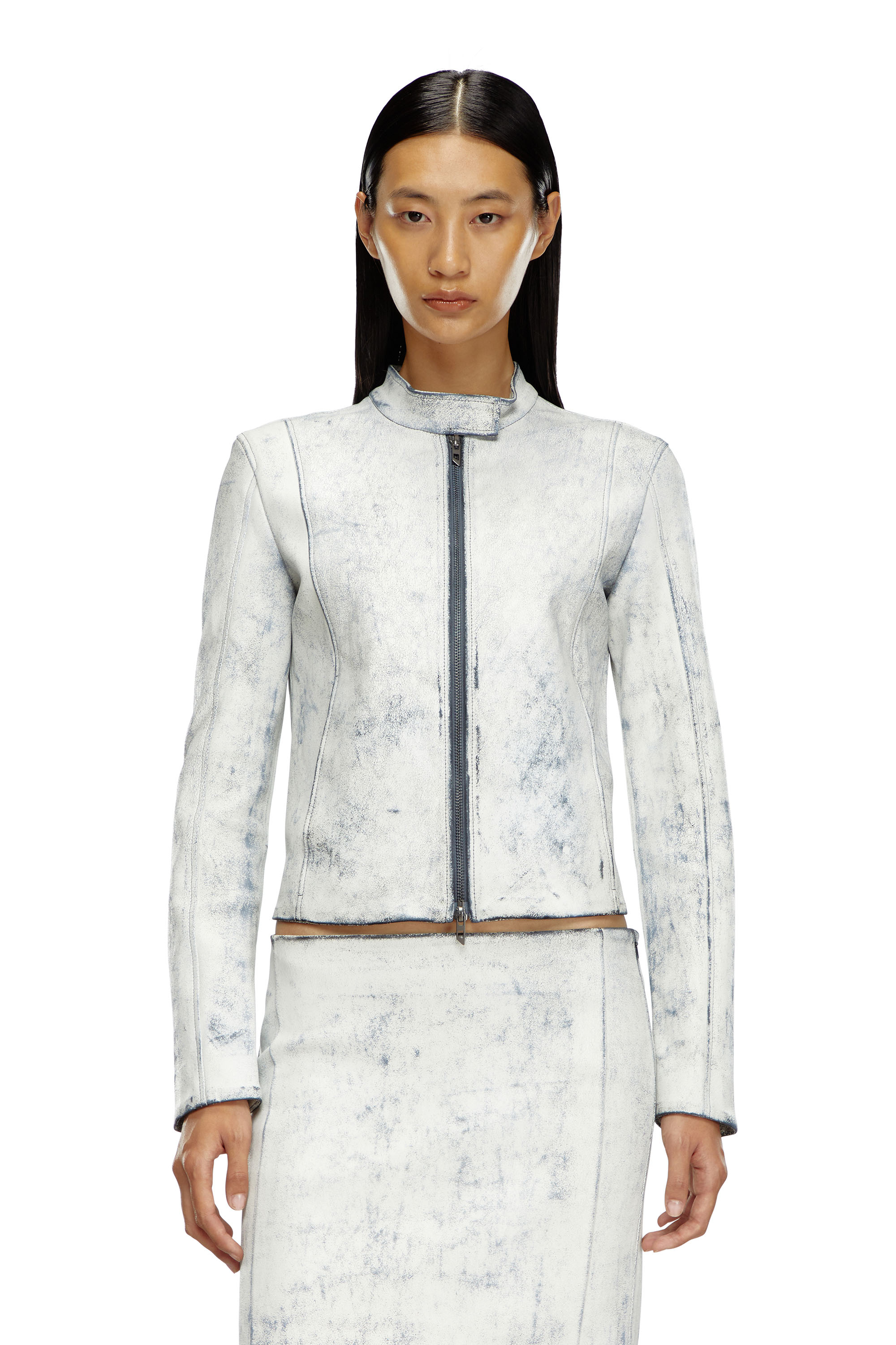 Diesel - L-YRIC, Female's Leather jacket with plaster effect in White - 1