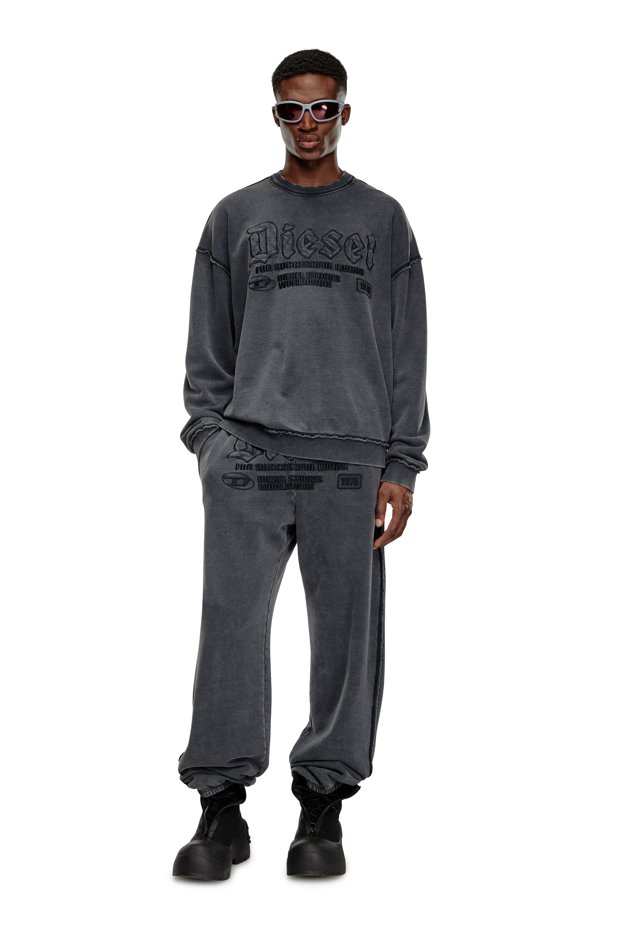 Diesel - P-MARKY-RAW, Male's Track pants with embroidered logos in Black - 2