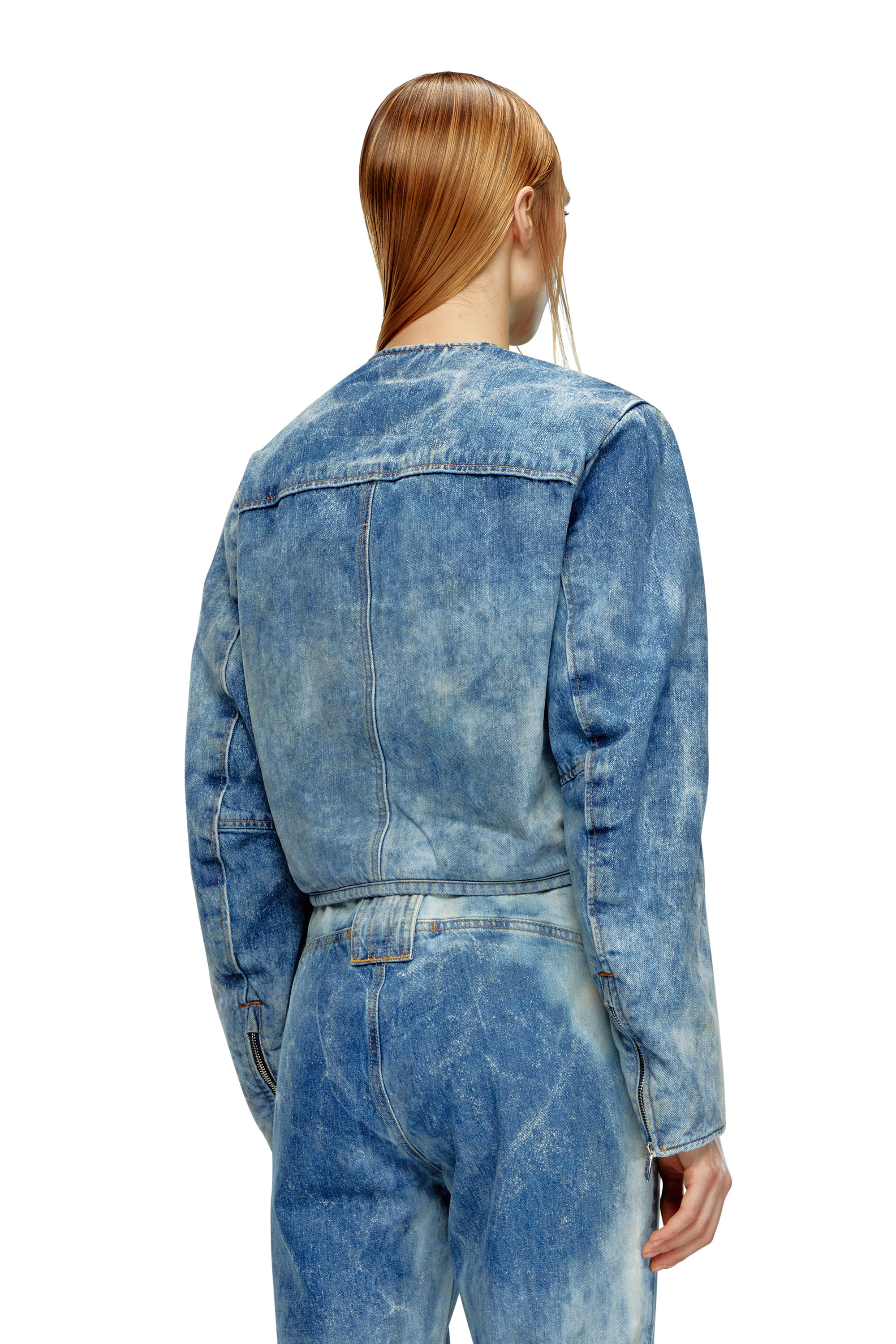 Diesel - DE-CALUR-FSE, Female Denim jacket with biker zip details in Blue - Image 3