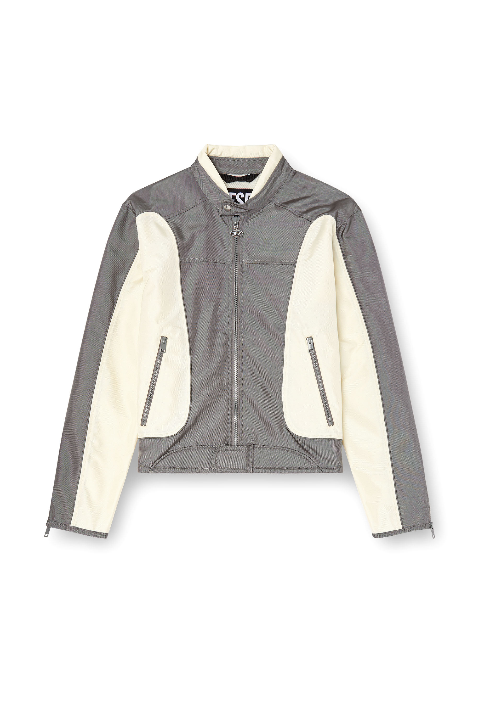 Diesel - J-BLINK-A, Male's Colour-block biker jacket with piping in Grey/White - 5