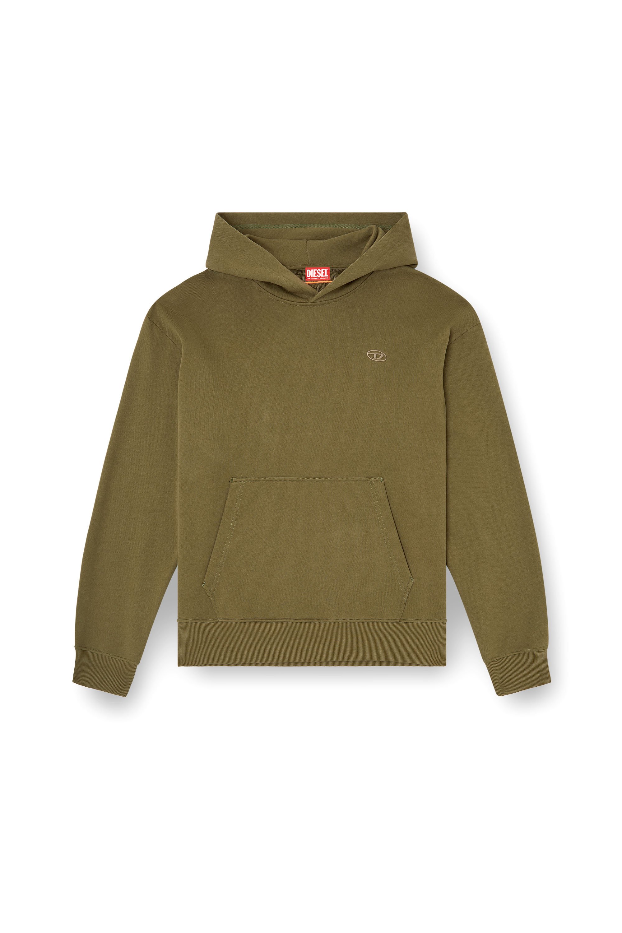 Diesel - S-MACS-HOOD-MEGOVAL-D, Male's Hoodie with logo embroidery in Military Green - 4