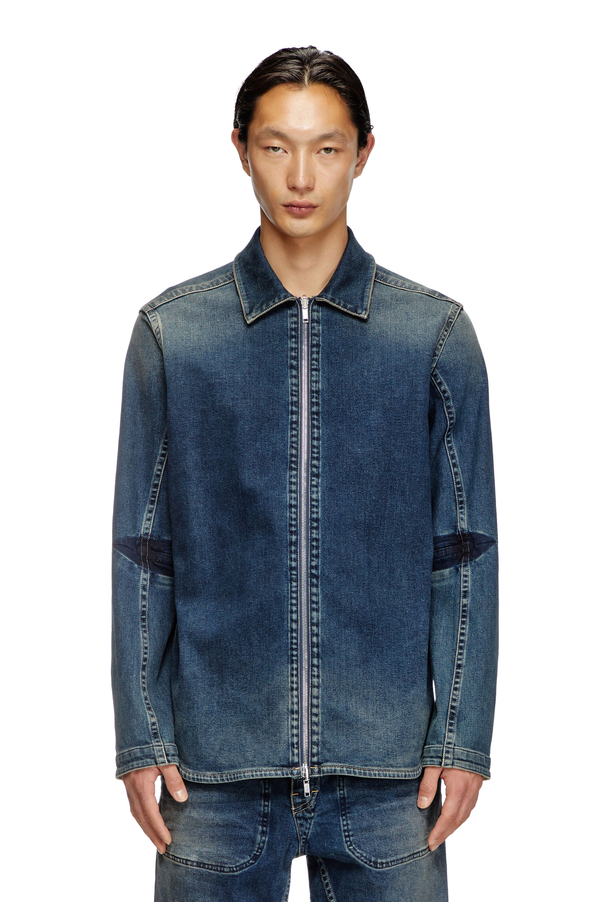 Diesel - D-SIMPLY-RE, Male's Zipped shirt in Rehab denim in Dark Blue - 2