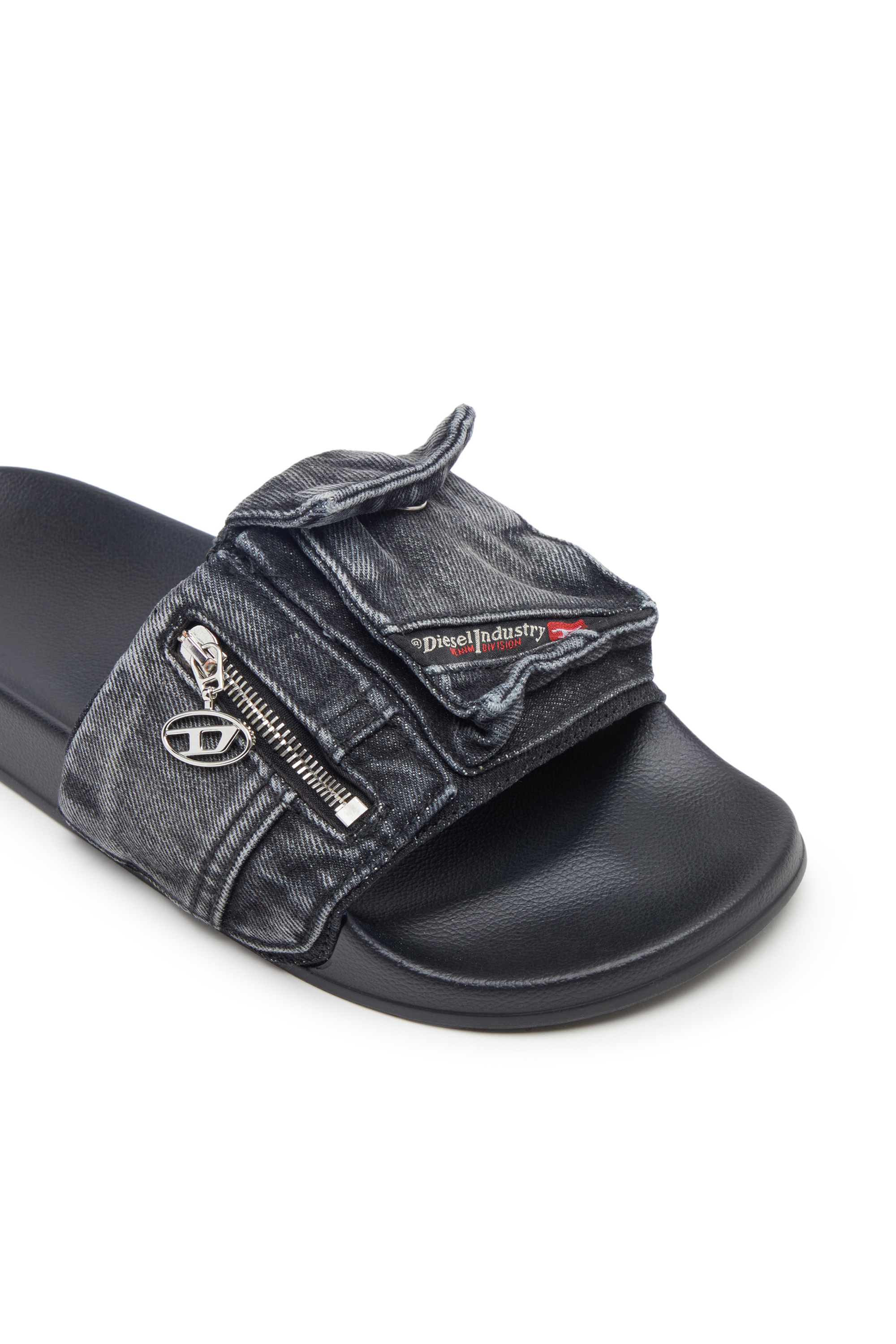 Diesel - SA-MAYEMI PK, Male's Sa-Mayemi PK - Denim pool slides with utility pockets in Black - 6