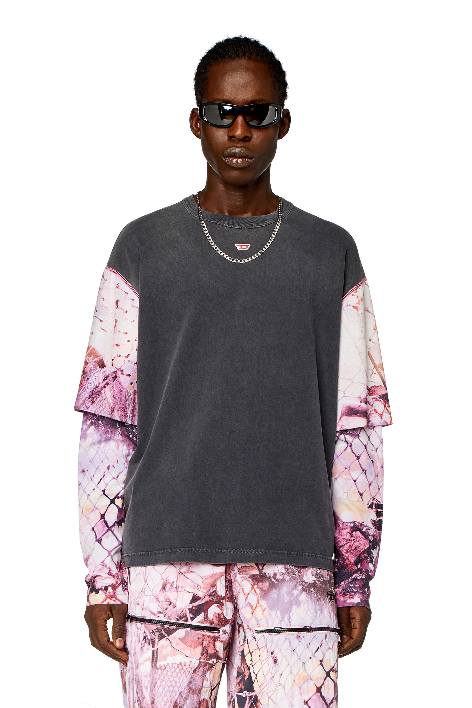 Diesel - T-WESHER-N5, Homme T-shirt superposé avec manches graphiques in Polychrome - Image 1