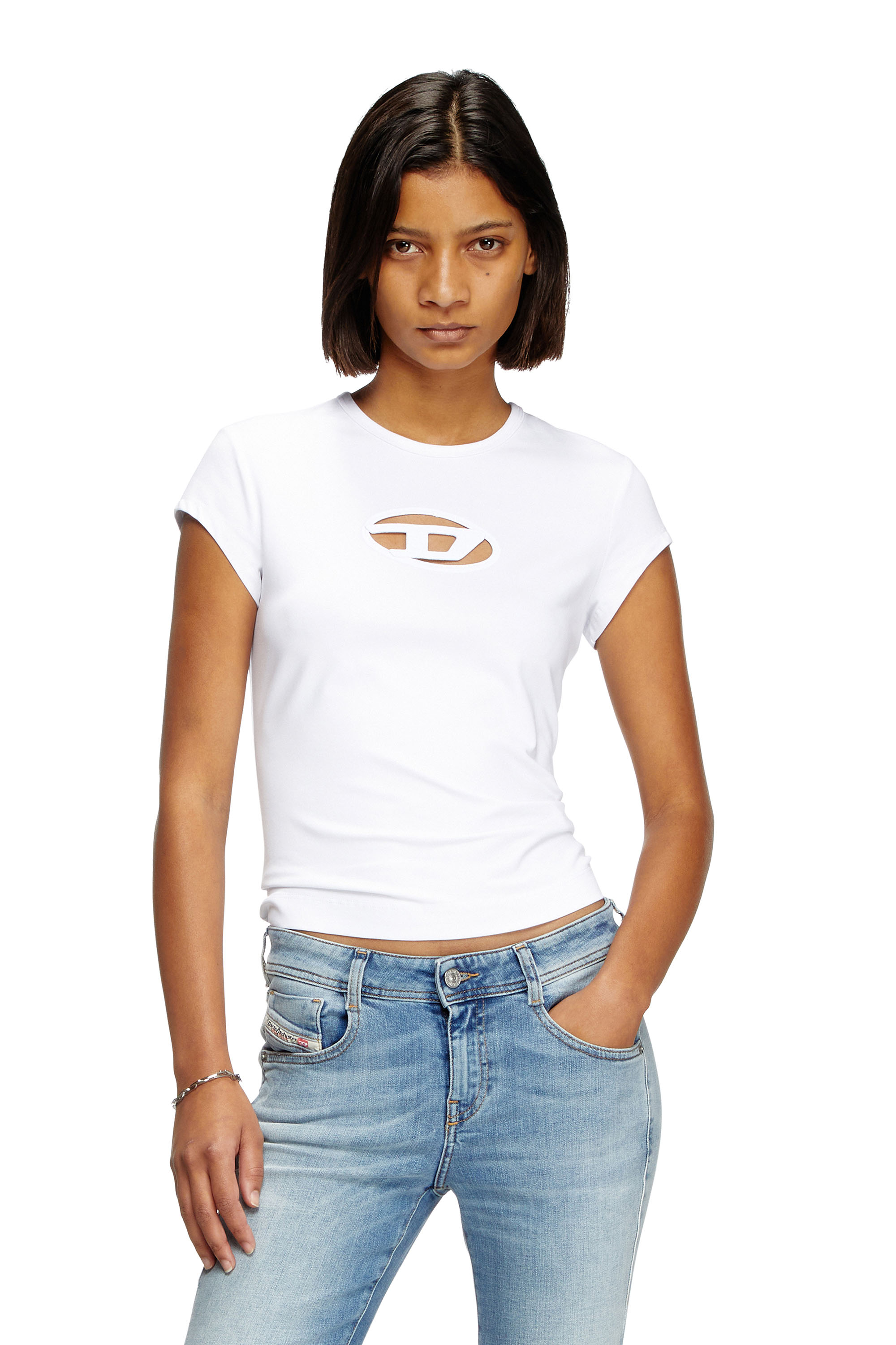 Diesel - T-ANGIE, Female's T-shirt with peekaboo logo in White - 1