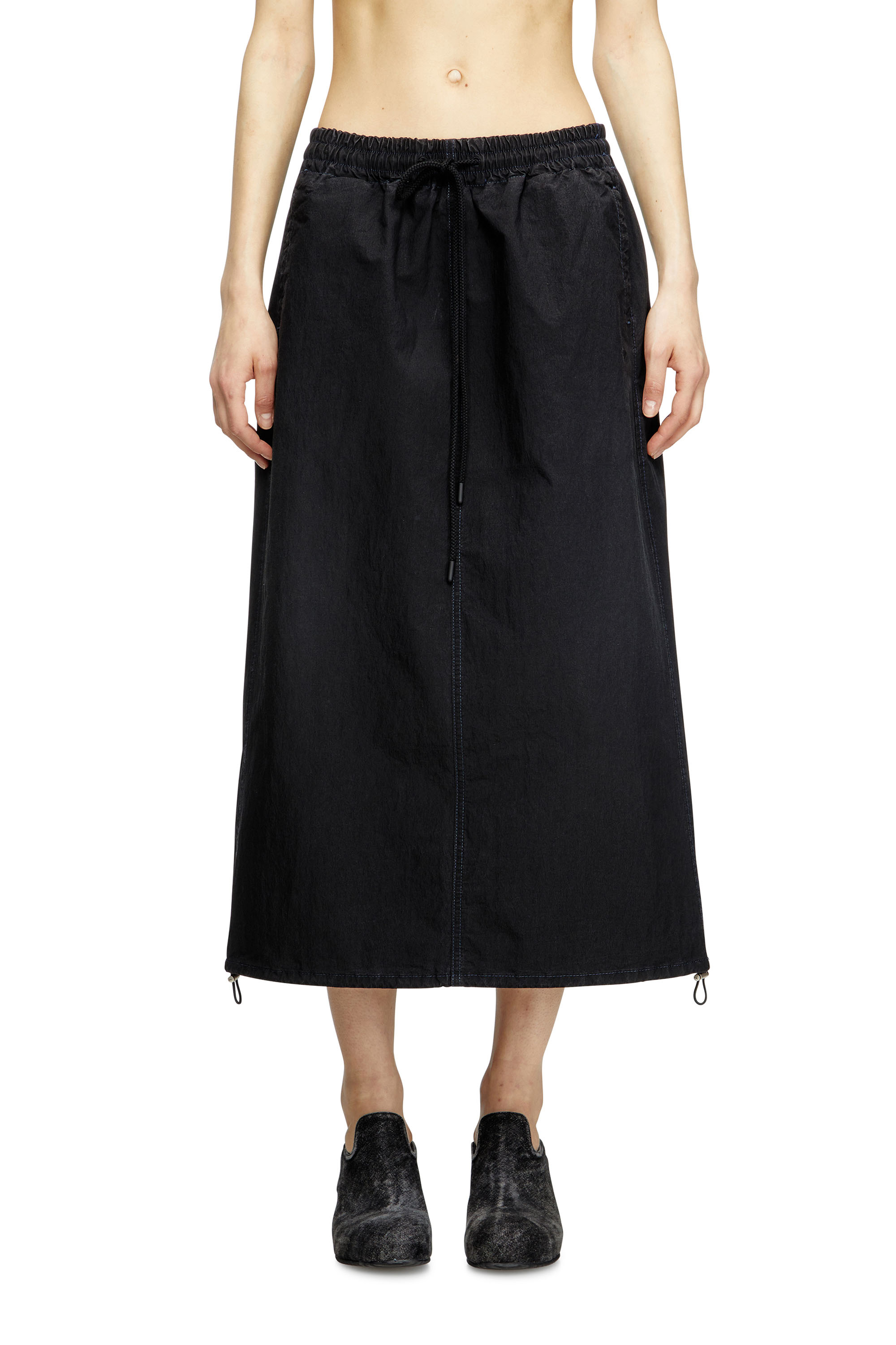 Diesel - DE-OREN-C JOGG, Jupe midi en tissu JoggJeans technique Femme in Noir - 1