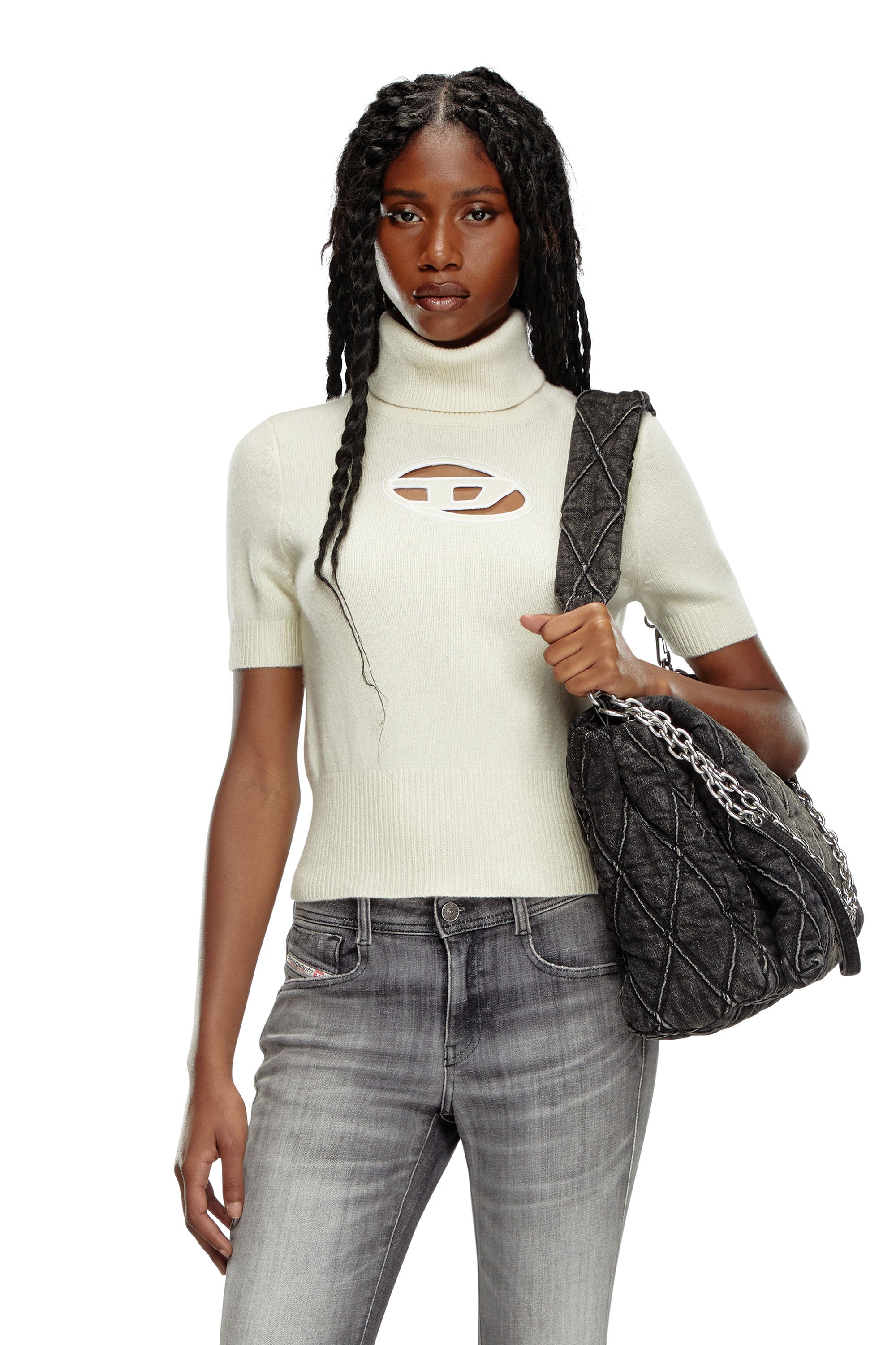 Diesel - M-ARGARET, Female Short-sleeve jumper with cut-out logo in White - Image 1