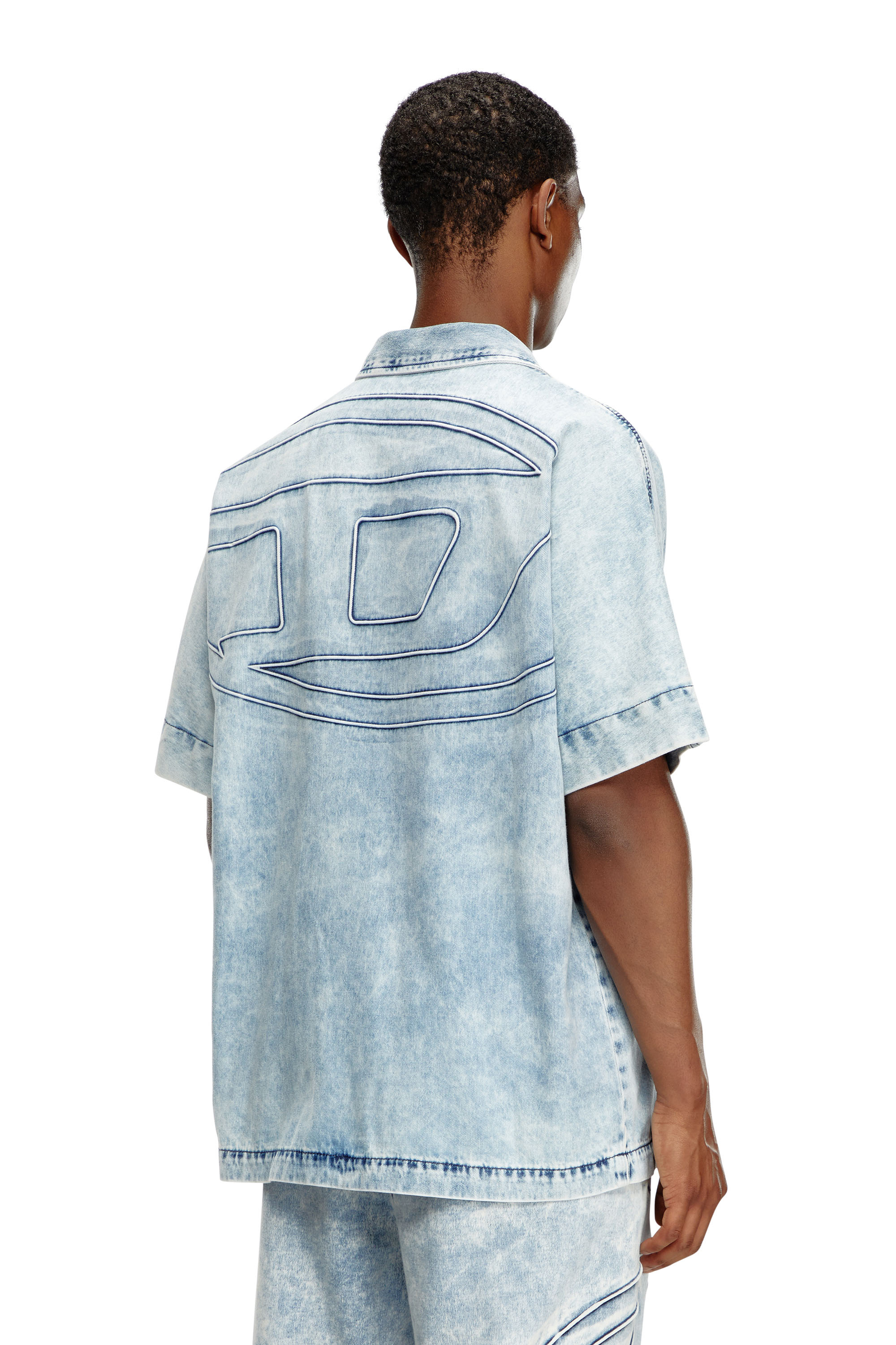 Diesel - D-NABIL-S, Male's Denim bowling shirt with Oval D in Light Blue - 1