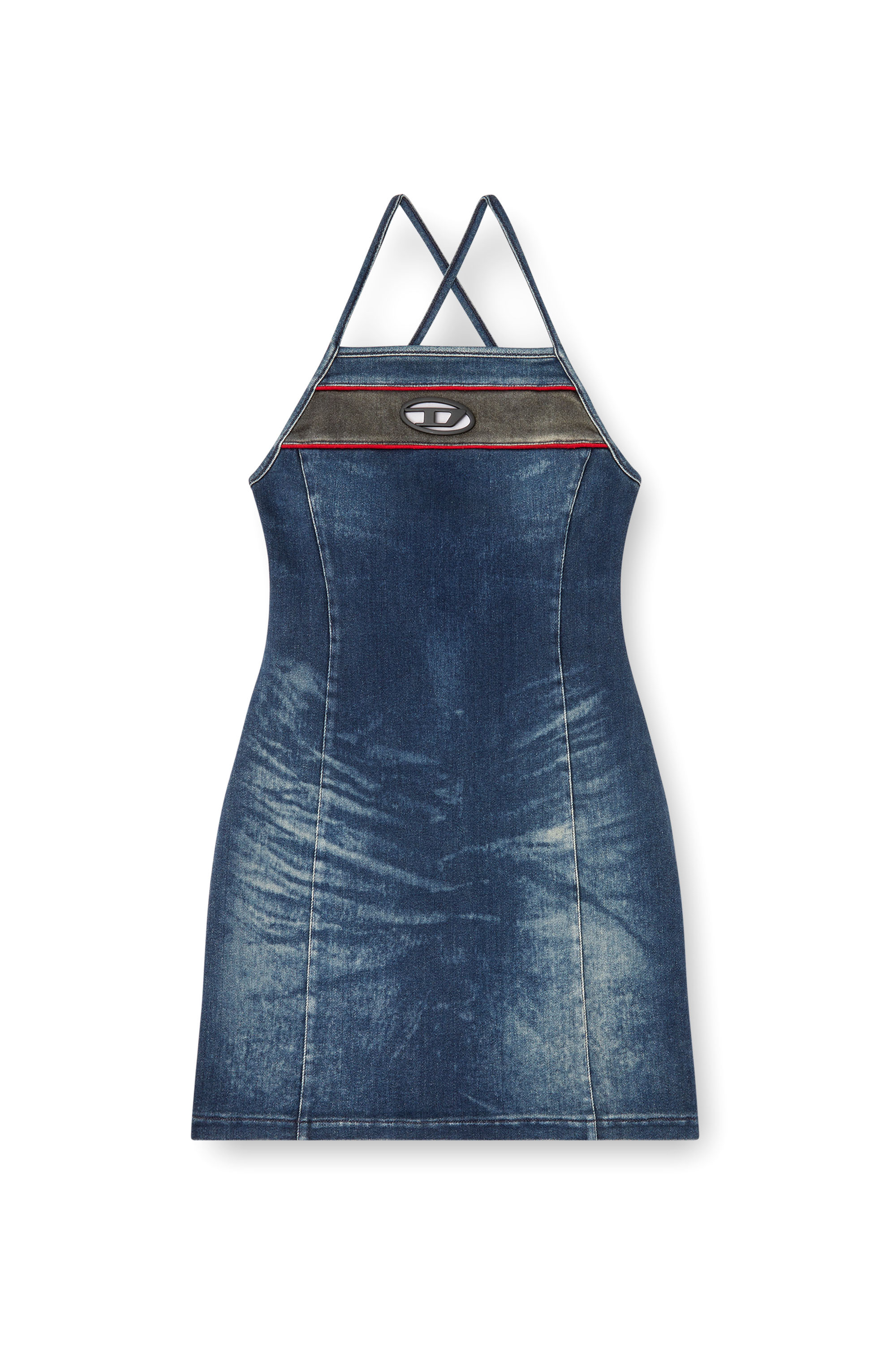 Diesel - DE-PILU-DRESS-S, Robe courte en denim bicolore stretch Femme in Bleu - 5