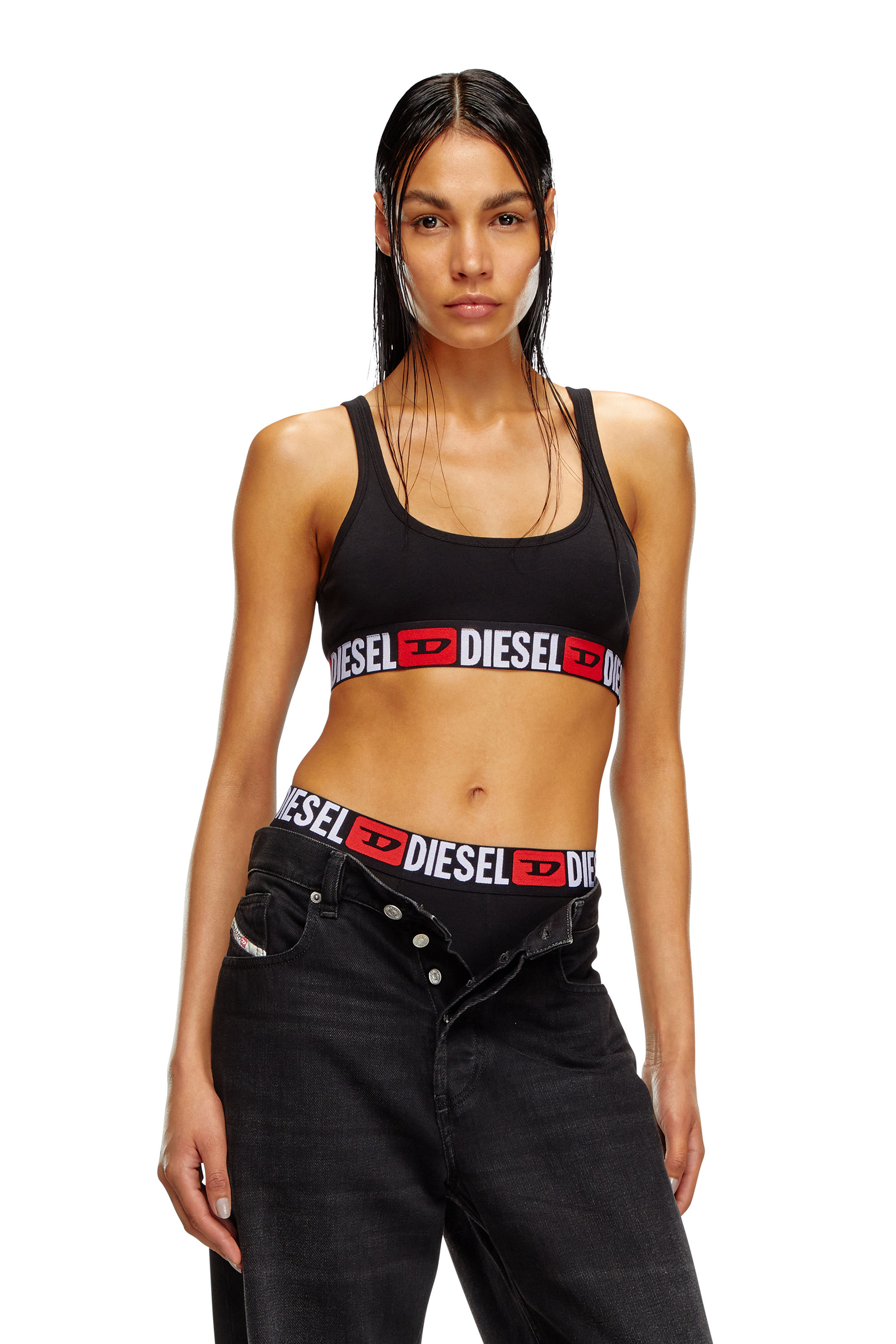 Diesel - UFSB-ORIBA, Female's Ribbed bralette with logo band in Black - 2