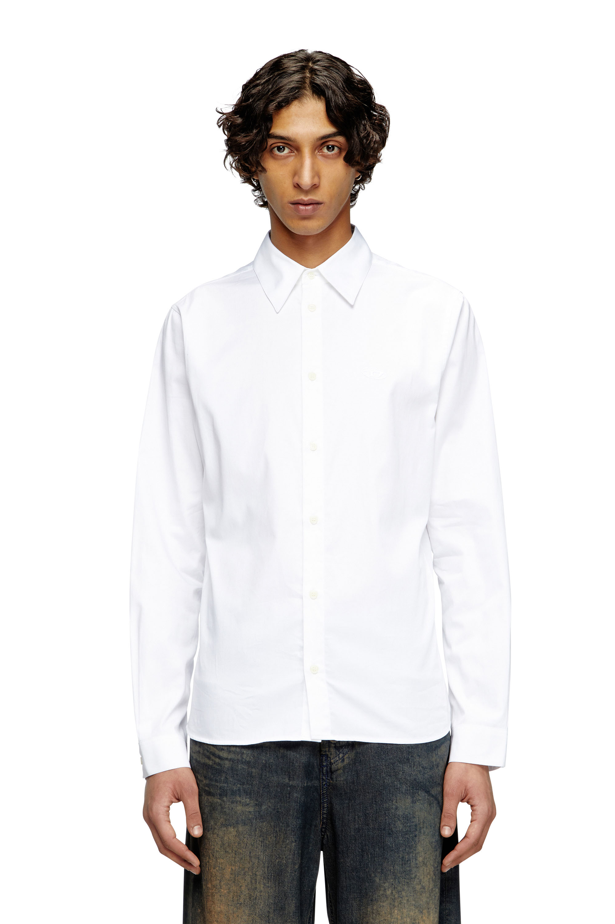Diesel - S-FITTY-QFAV, Male's Shirt with embroidered Oval D in White - 1