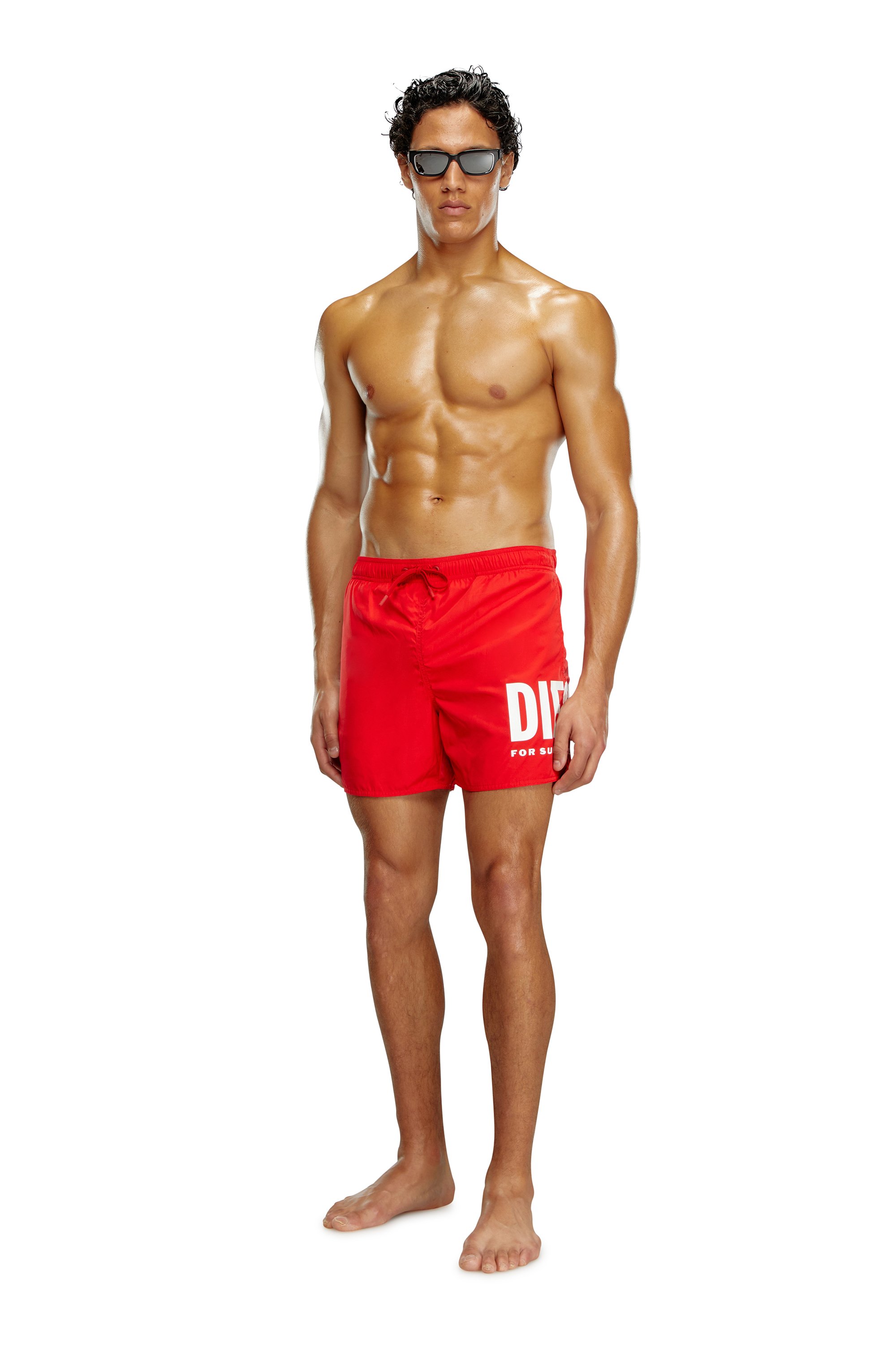 Diesel - BMBX-NICO, Male Mid-length swim shorts with maxi logo in Red - Image 1
