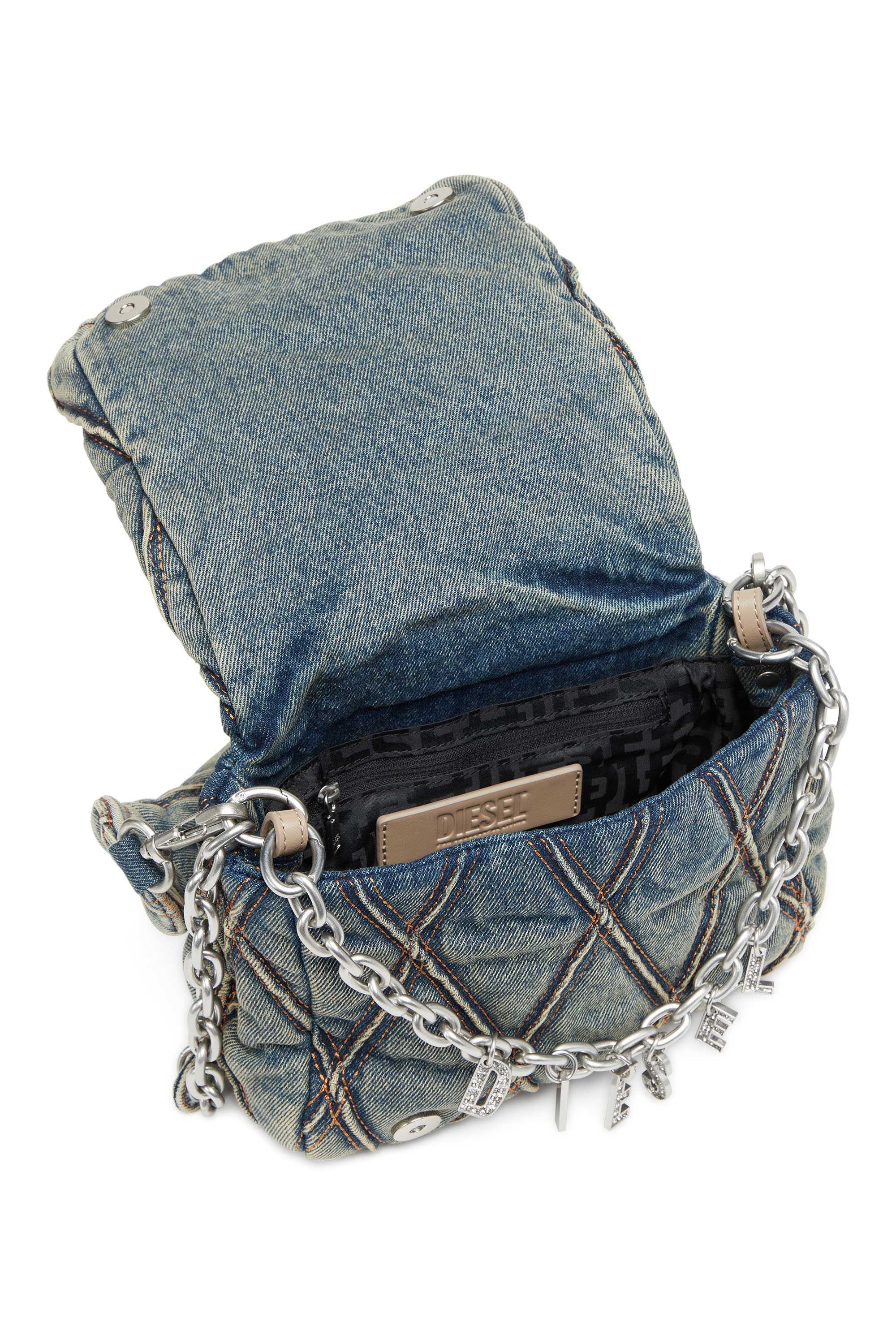 Diesel - CHARM-D SHOULDER S, Female's Charm-D S-Small handbag in quilted denim in Dark Blue - 5